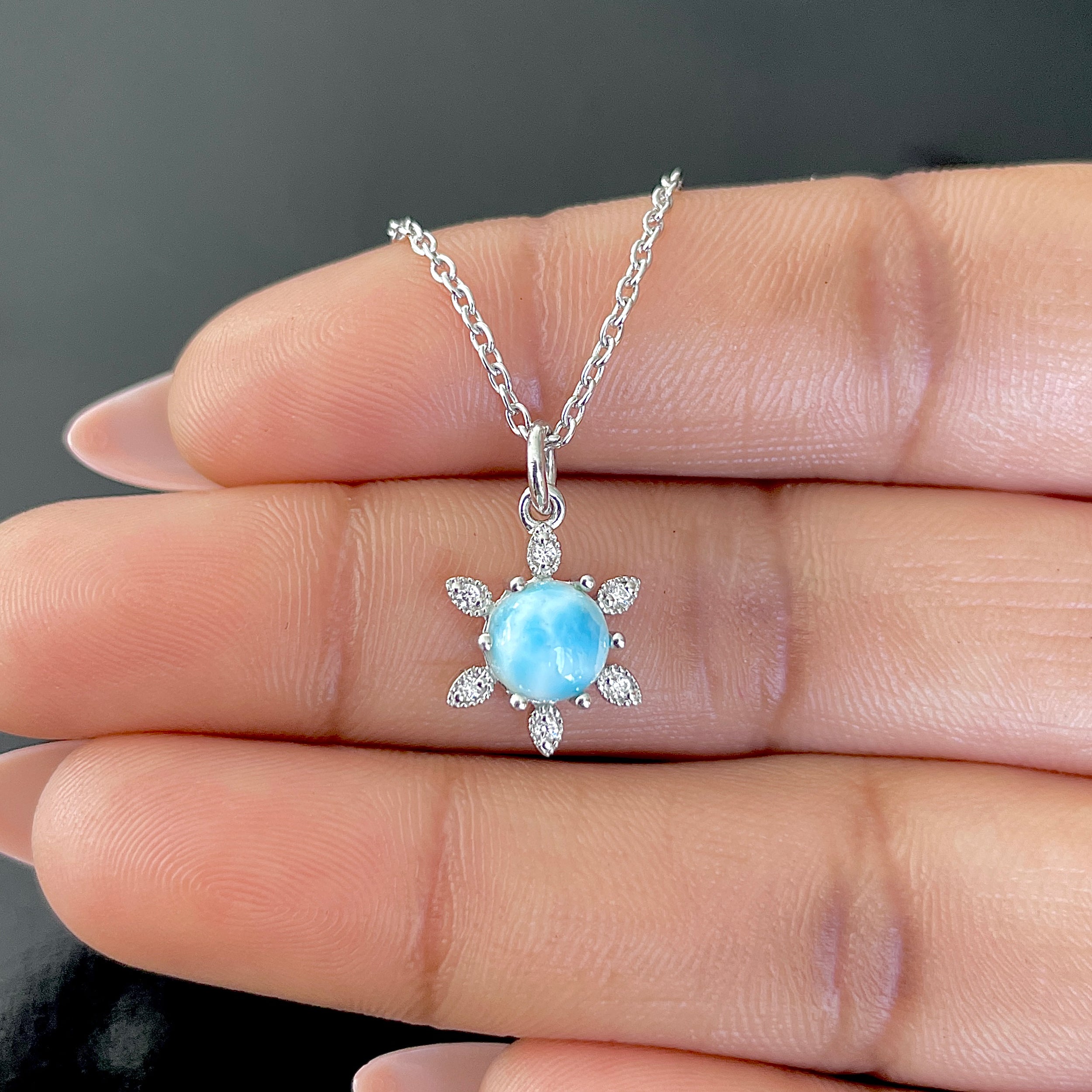 Larimar & White Topaz Necklace-(LAR-RDN-75.)