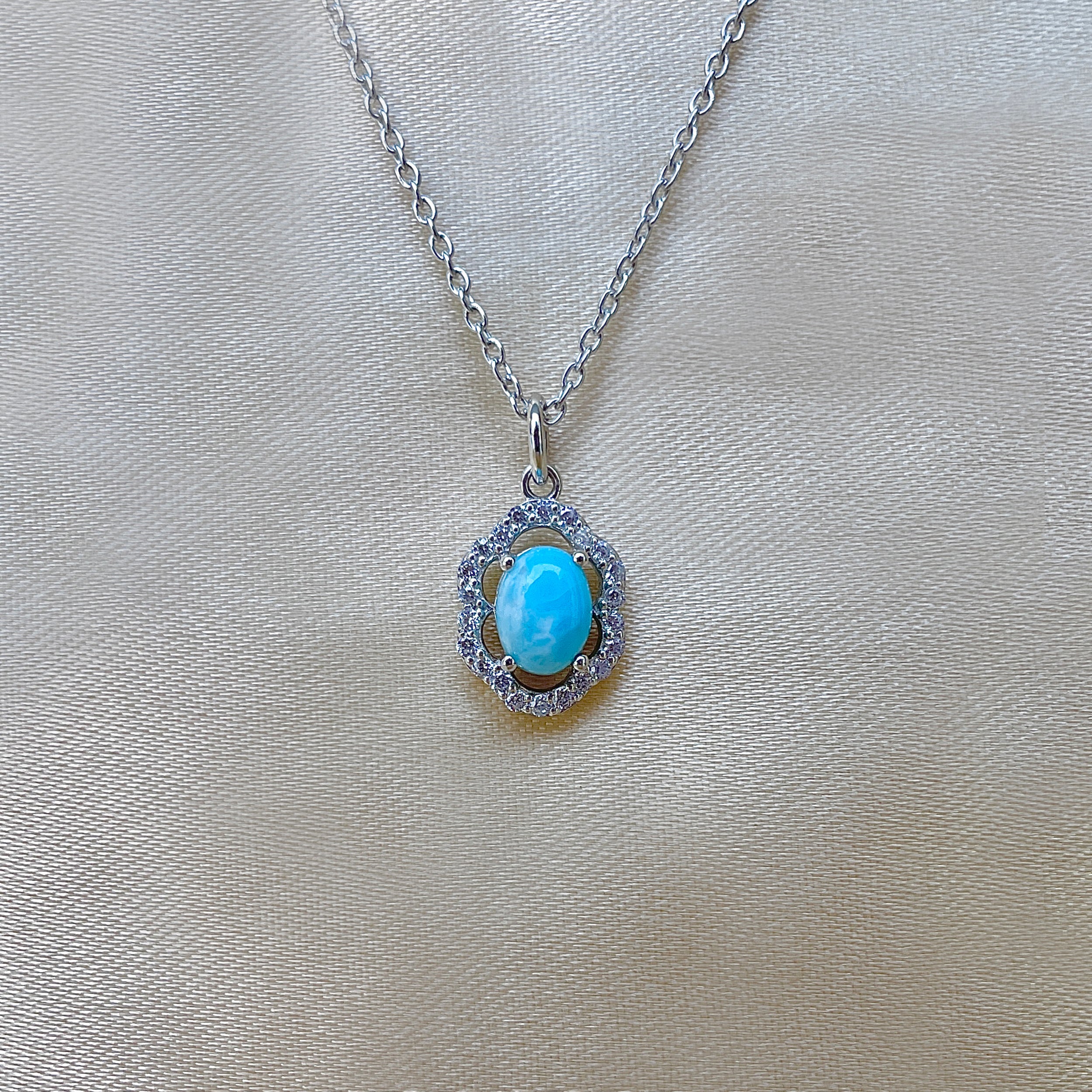 Larimar & White Topaz Necklace-(LAR-RDN-78.)