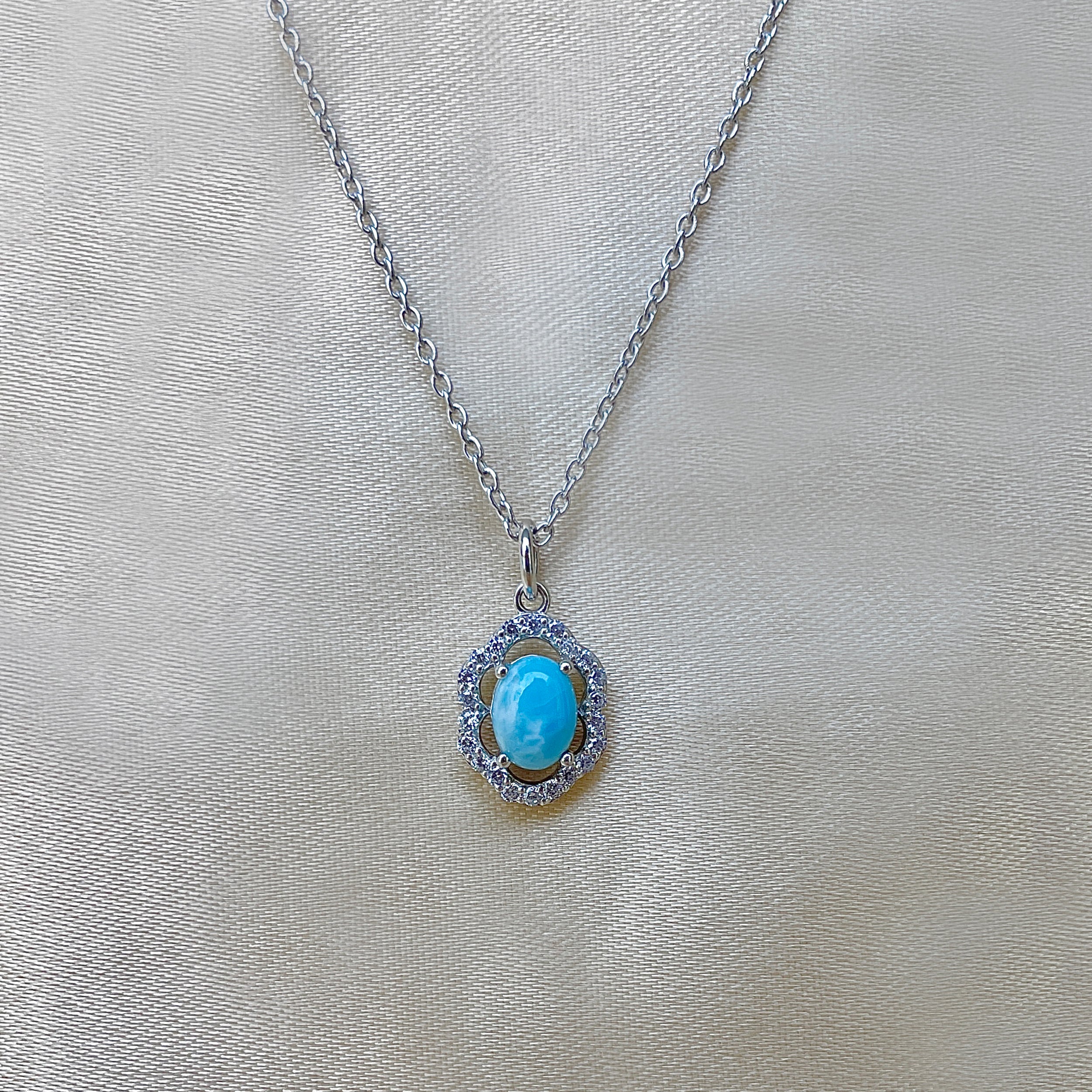 Larimar & White Topaz Necklace-(LAR-RDN-78.)
