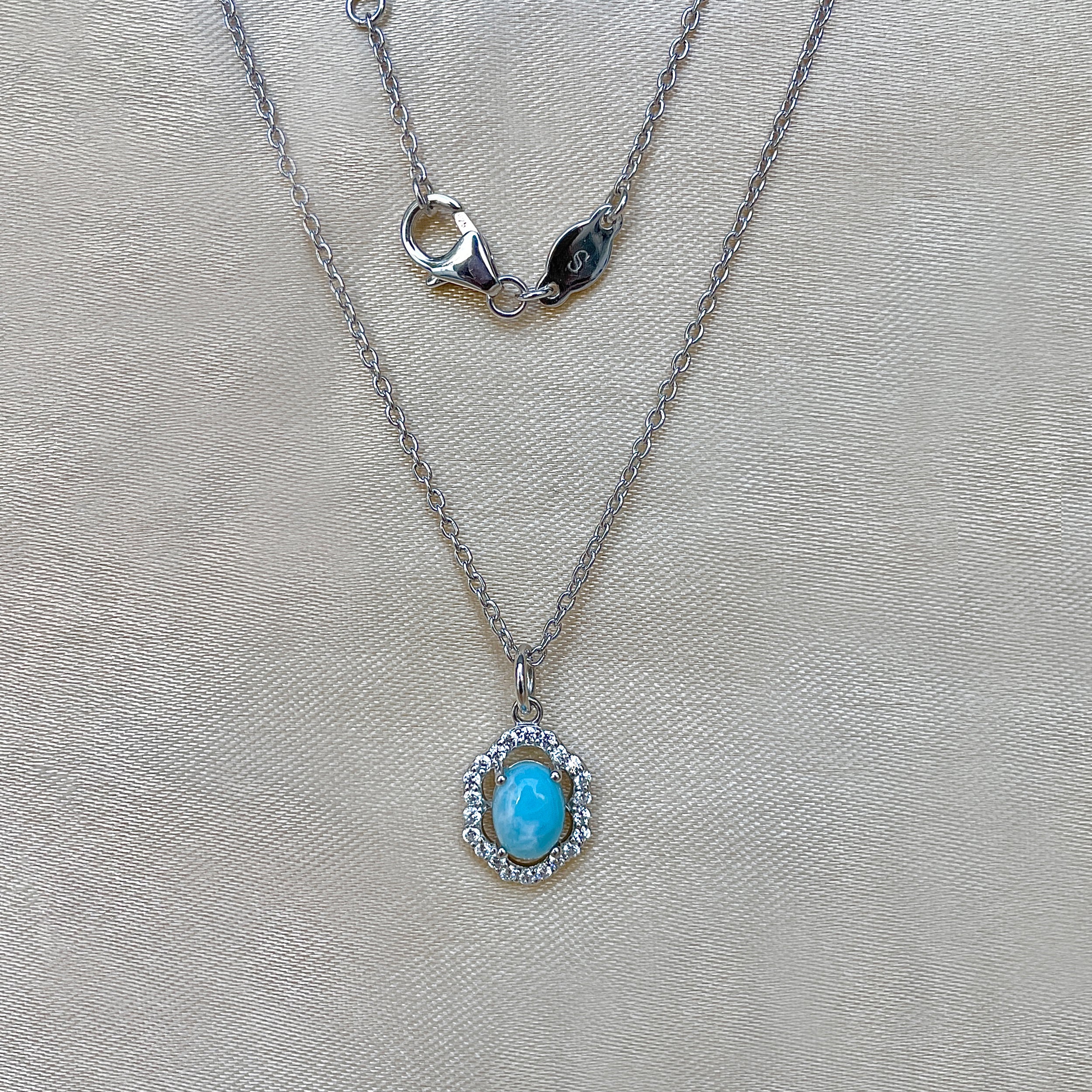 Larimar & White Topaz Necklace-(LAR-RDN-78.)