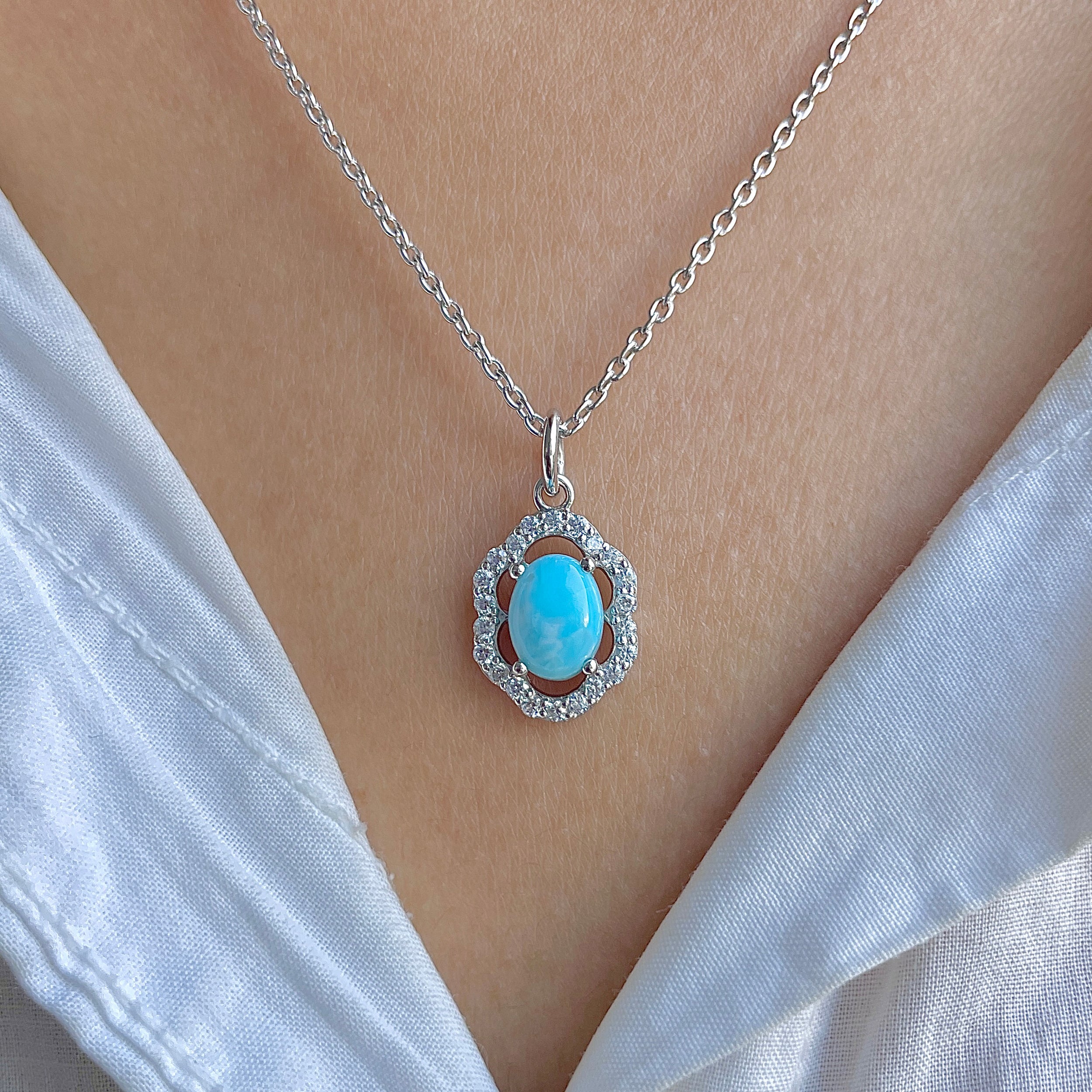 Larimar & White Topaz Necklace-(LAR-RDN-78.)