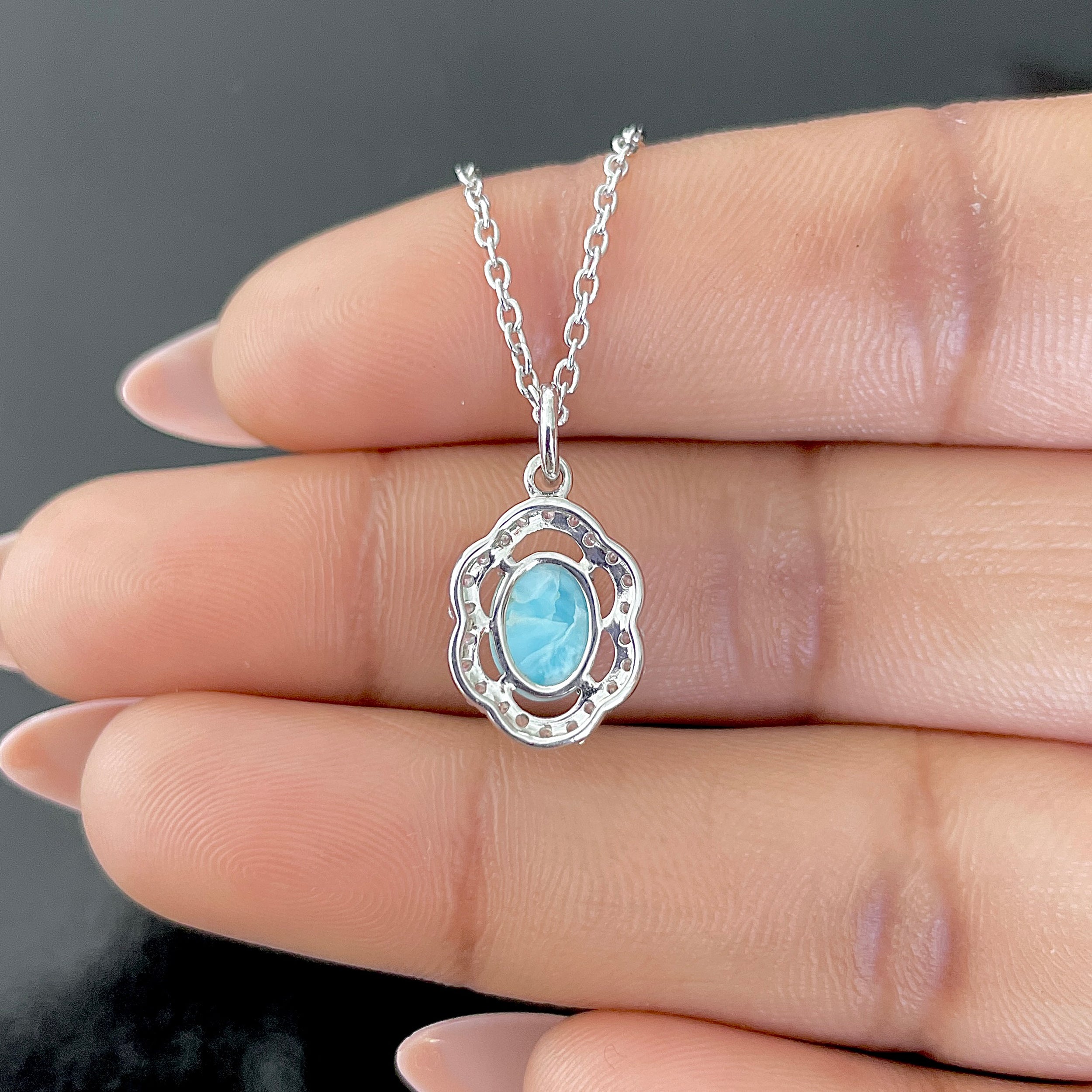 Larimar & White Topaz Necklace-(LAR-RDN-78.)