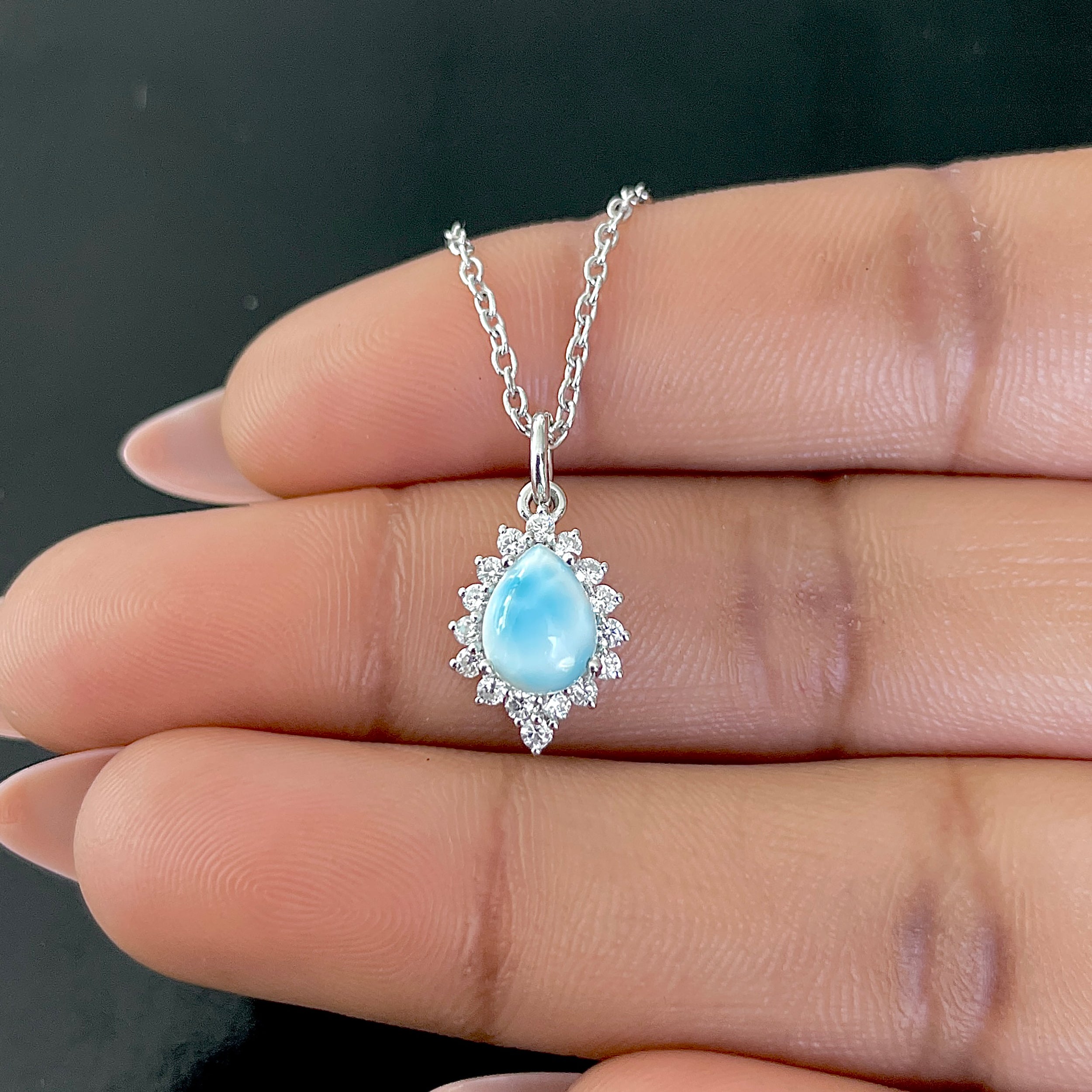 Larimar & White Topaz Necklace-(LAR-RDN-79.)