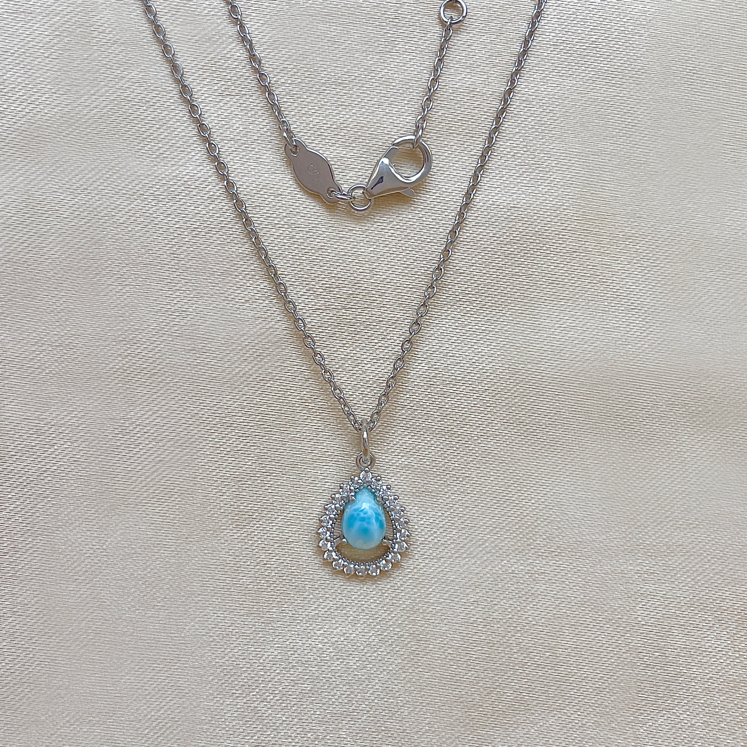 Larimar & White Topaz Necklace-(LAR-RDN-80.)