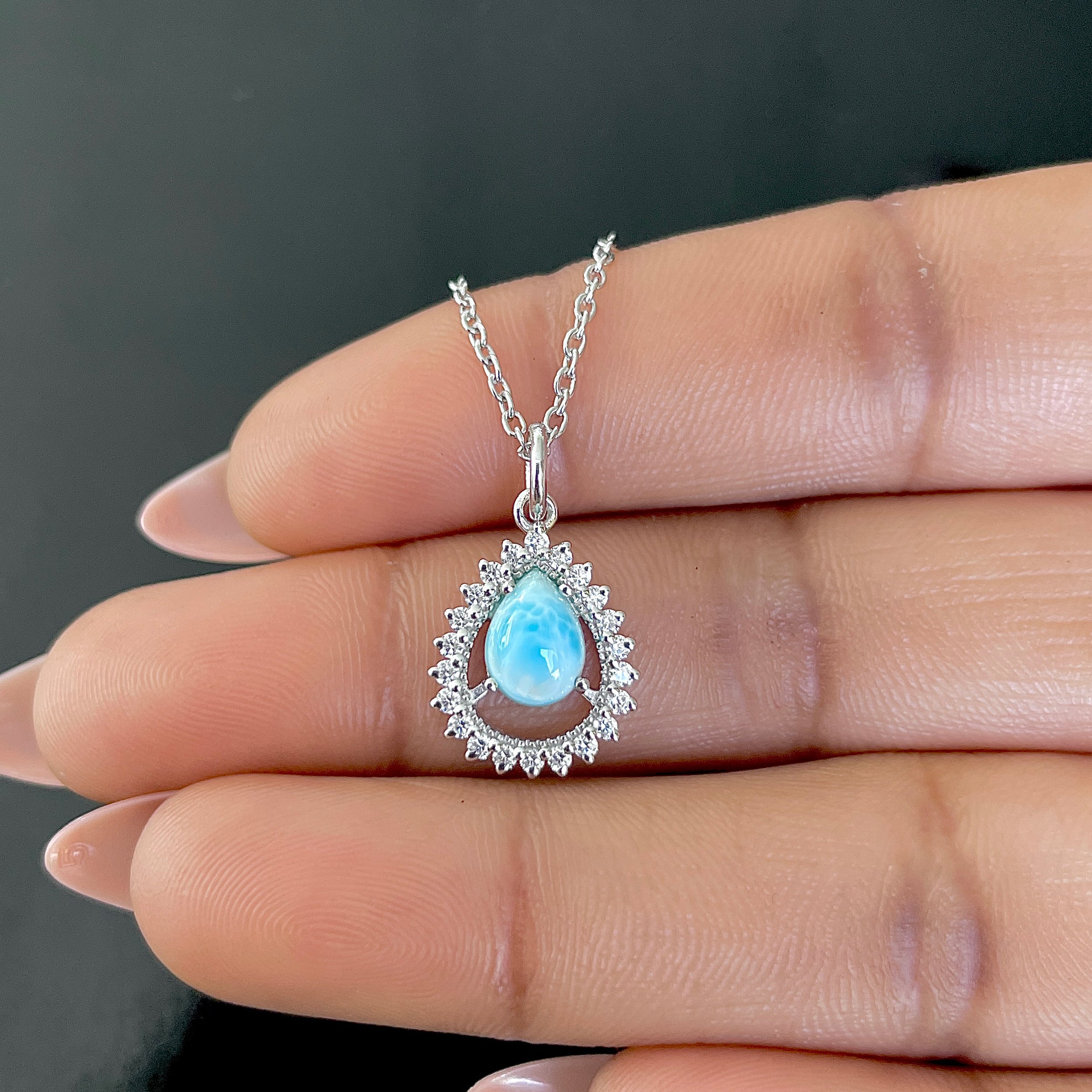 Larimar & White Topaz Necklace-(LAR-RDN-80.)