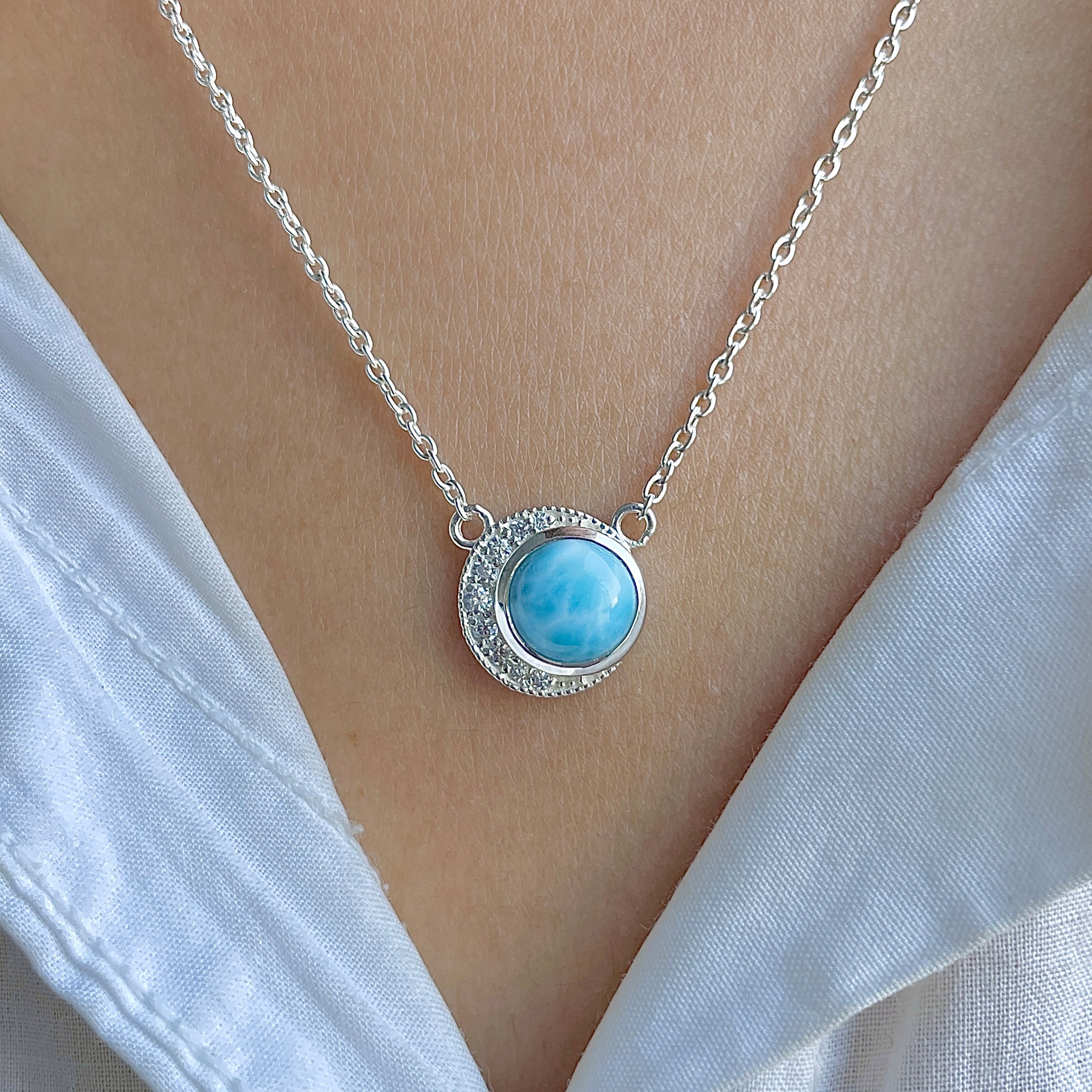 Larimar & White Topaz Necklace-(LAR-RN-83.)