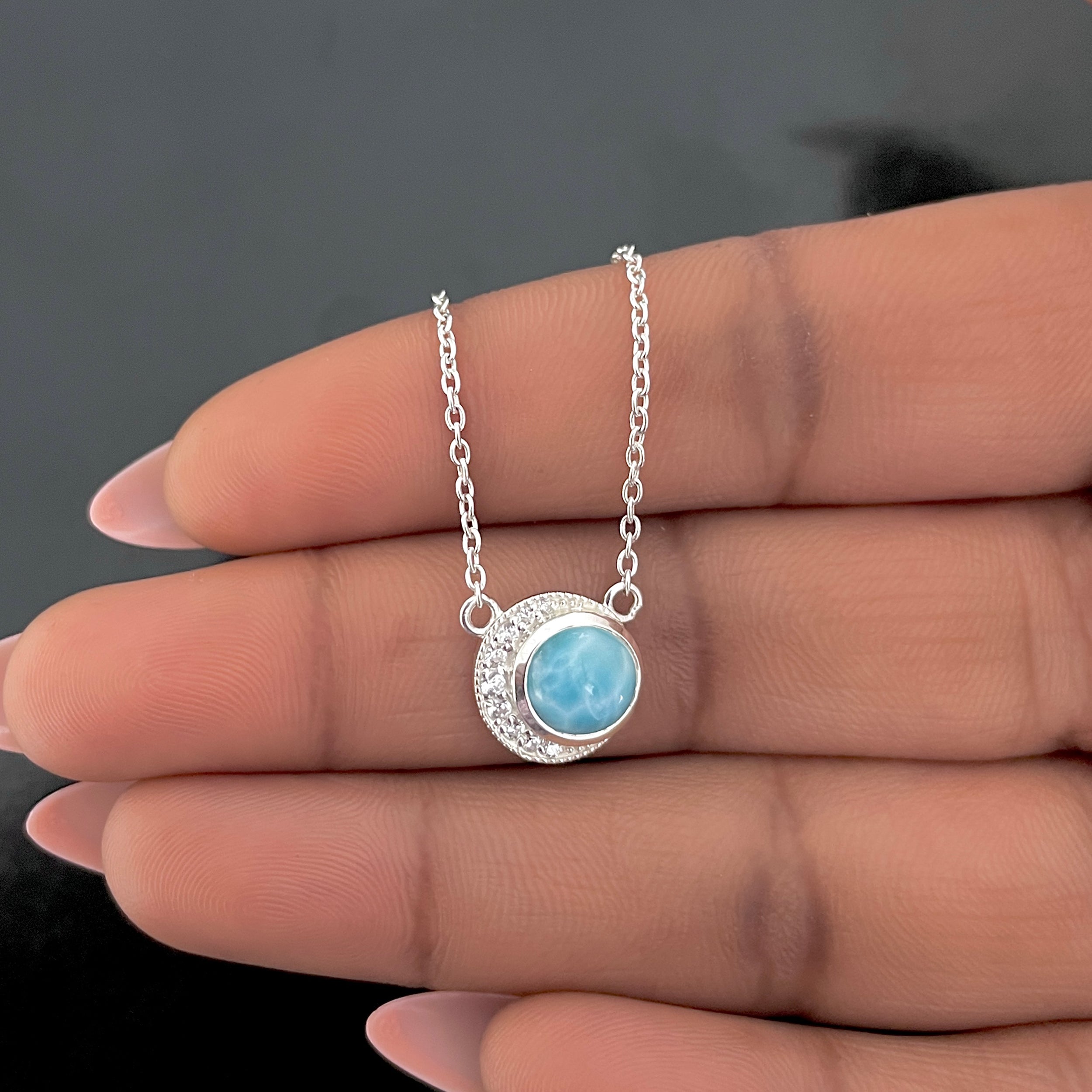 Larimar & White Topaz Necklace-(LAR-RN-83.)