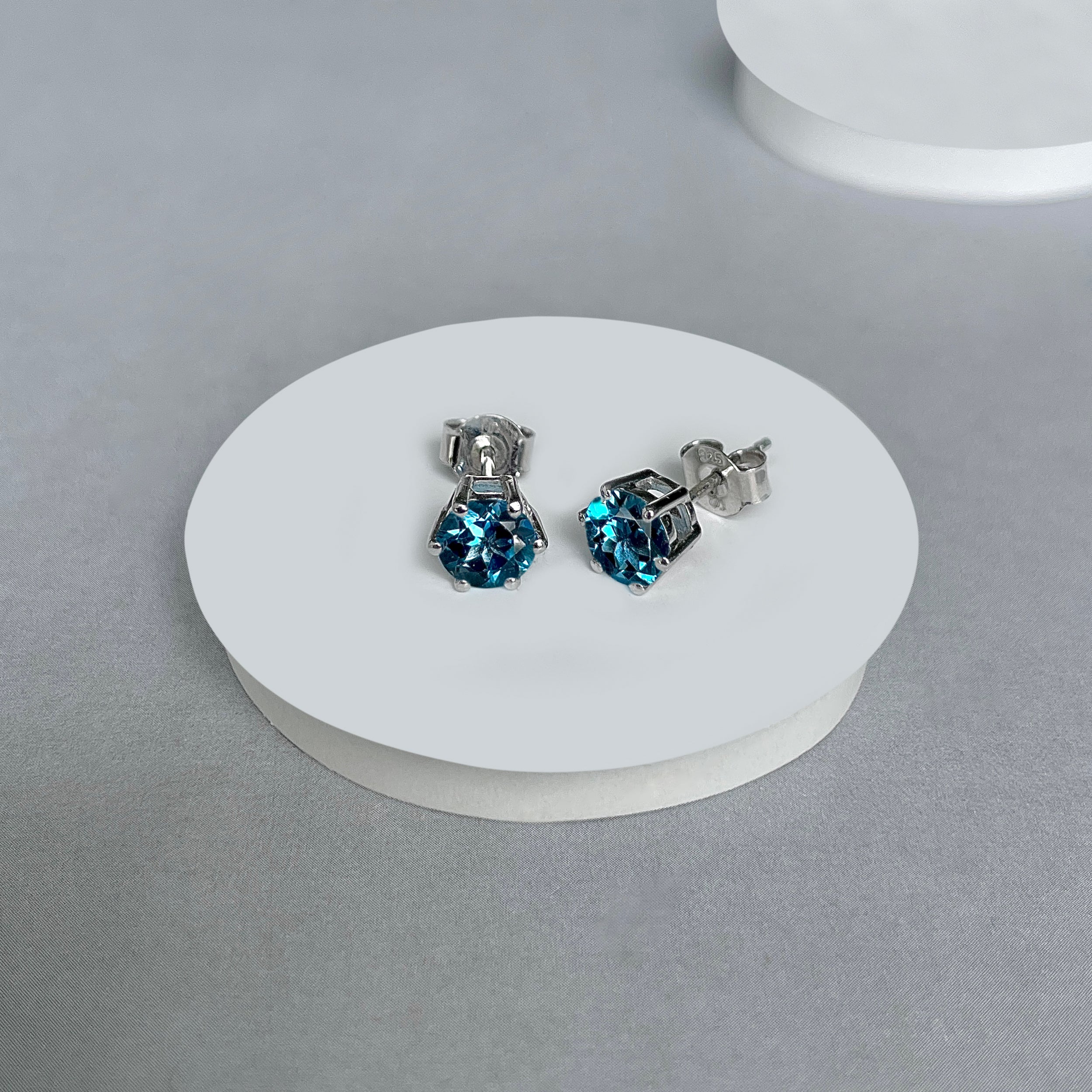 London Blue Topaz Stud Earrings-(LBTZ-SE-1024.)