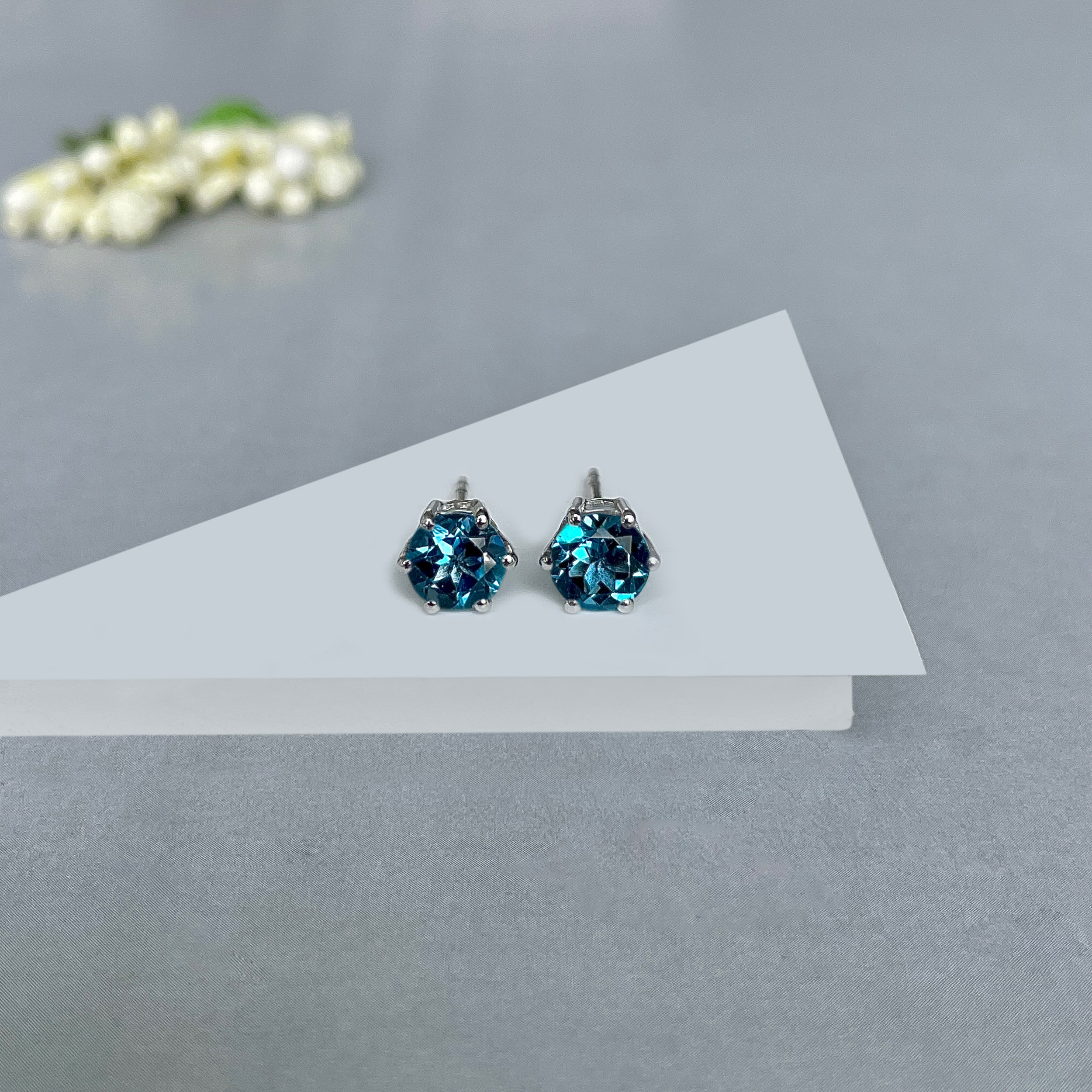 London Blue Topaz Stud Earrings-(LBTZ-SE-1024.)
