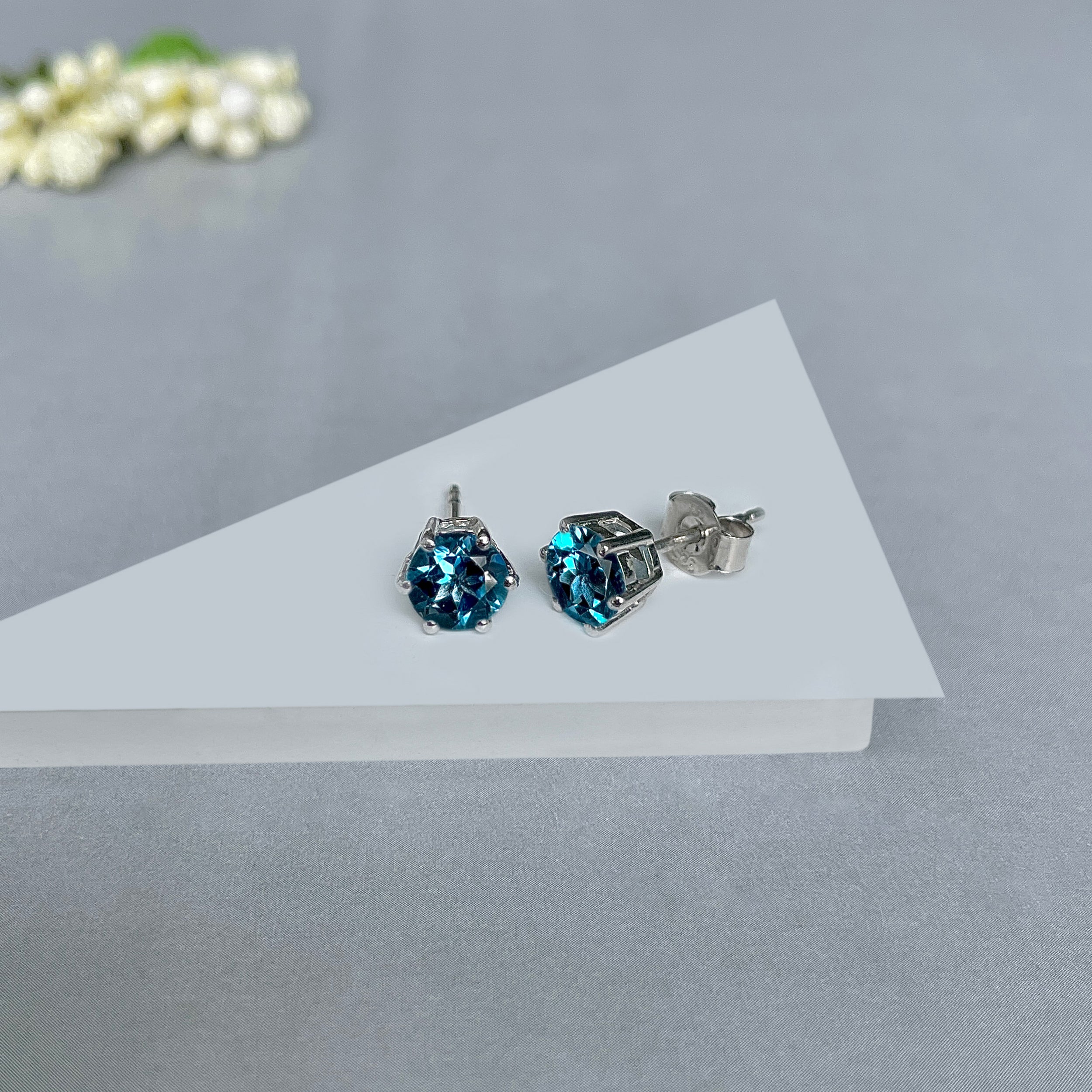 London Blue Topaz Stud Earrings-(LBTZ-SE-1024.)
