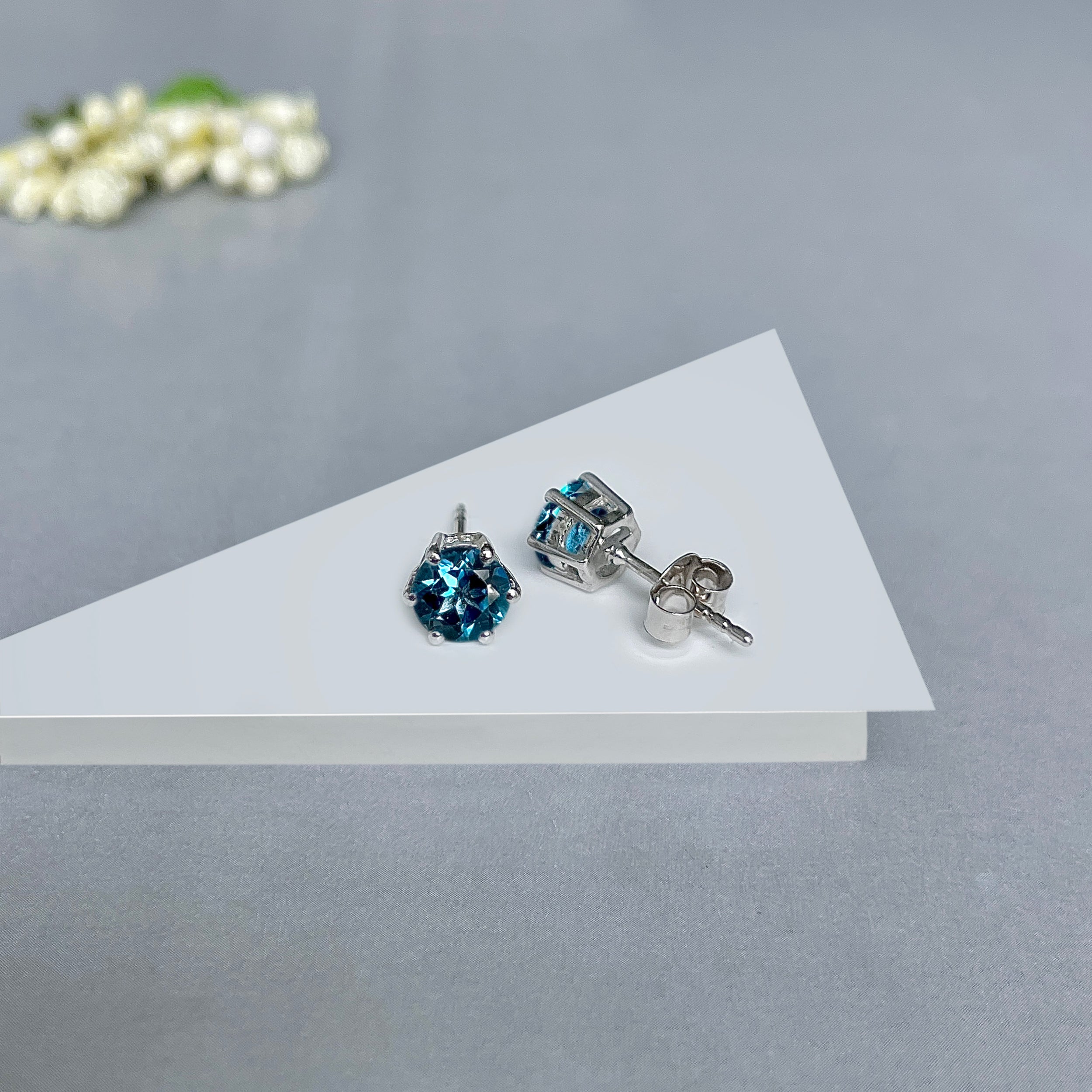 London Blue Topaz Stud Earrings-(LBTZ-SE-1024.)