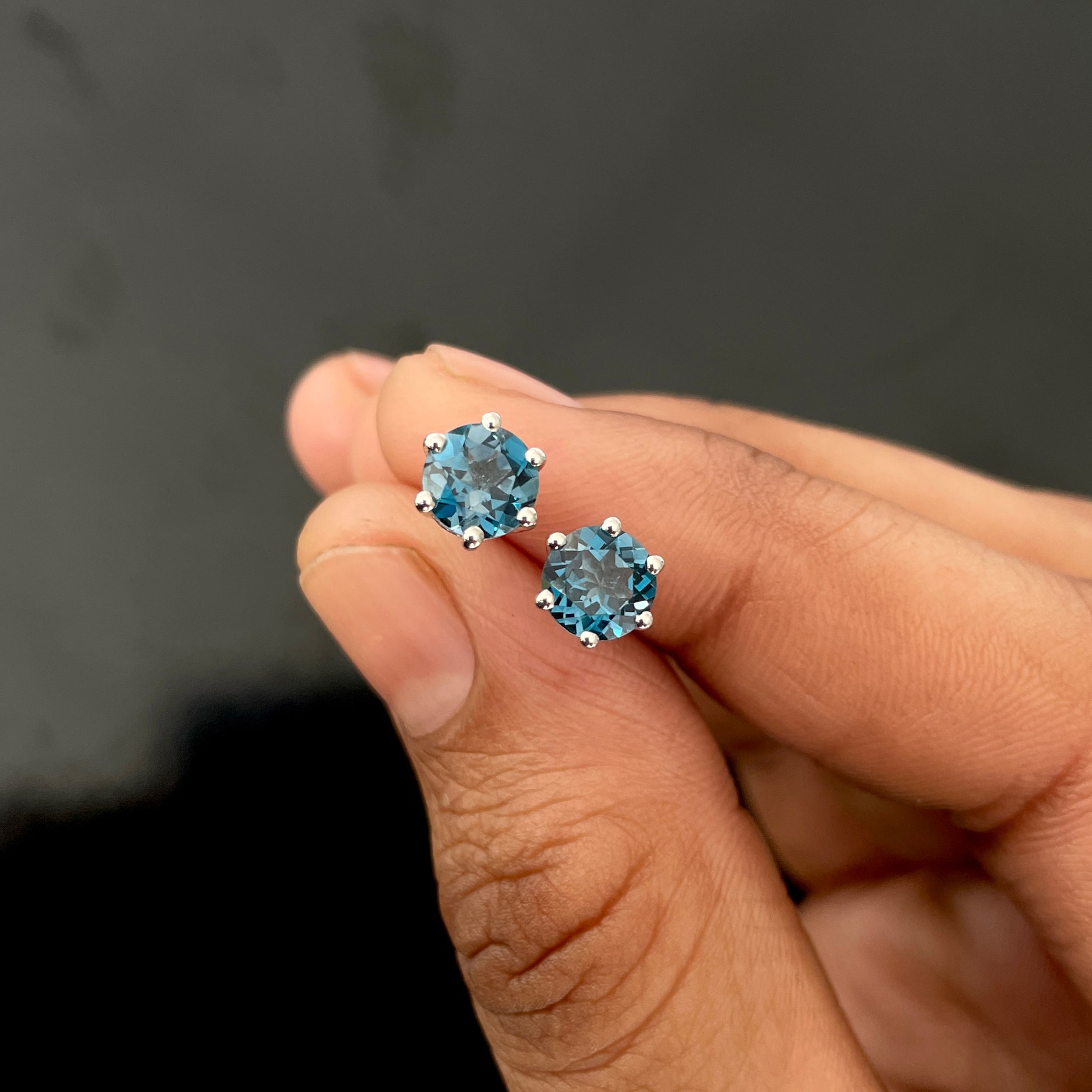 London Blue Topaz Stud Earrings-(LBTZ-SE-1024.)