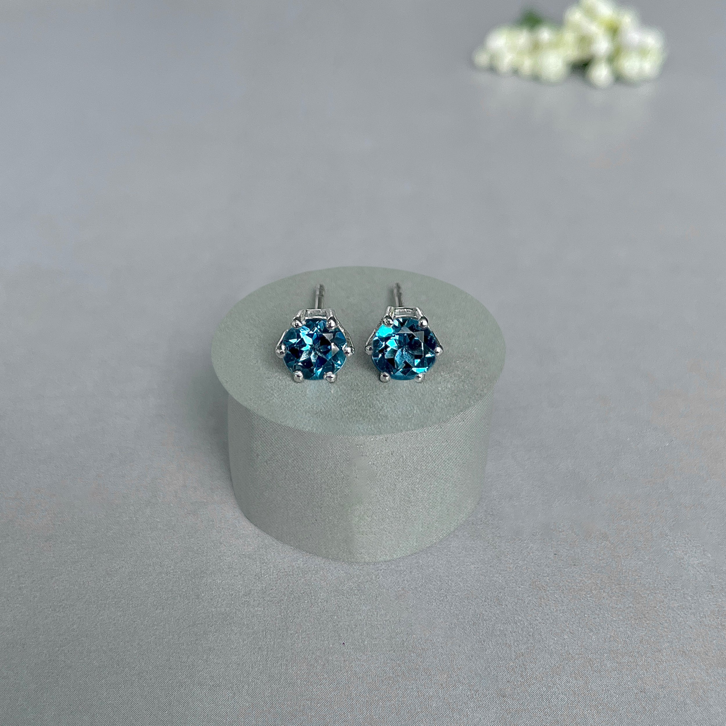 London Blue Topaz Stud Earrings-(LBTZ-SE-1024.)