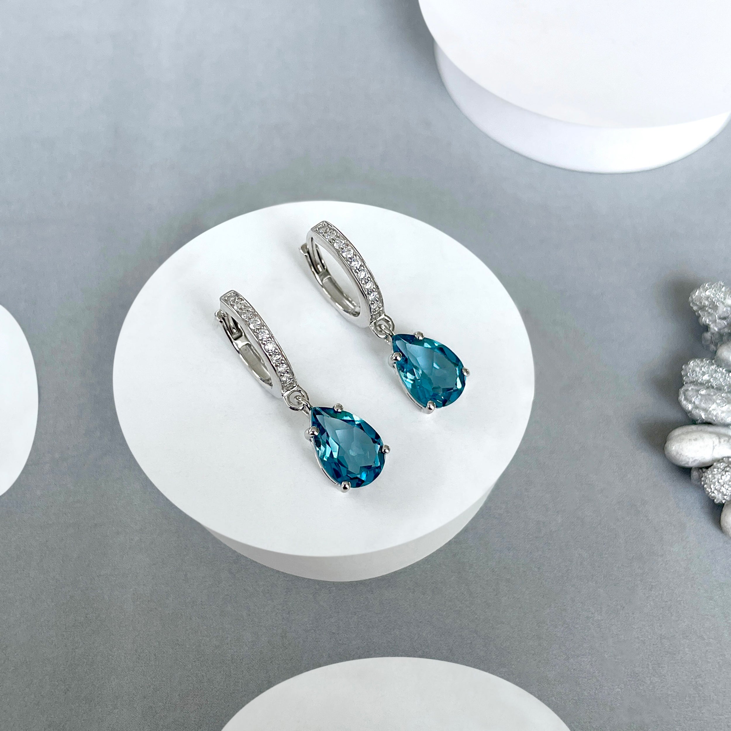 London Blue Topaz Leverback Earring-(LBTZ-SE-1223.)