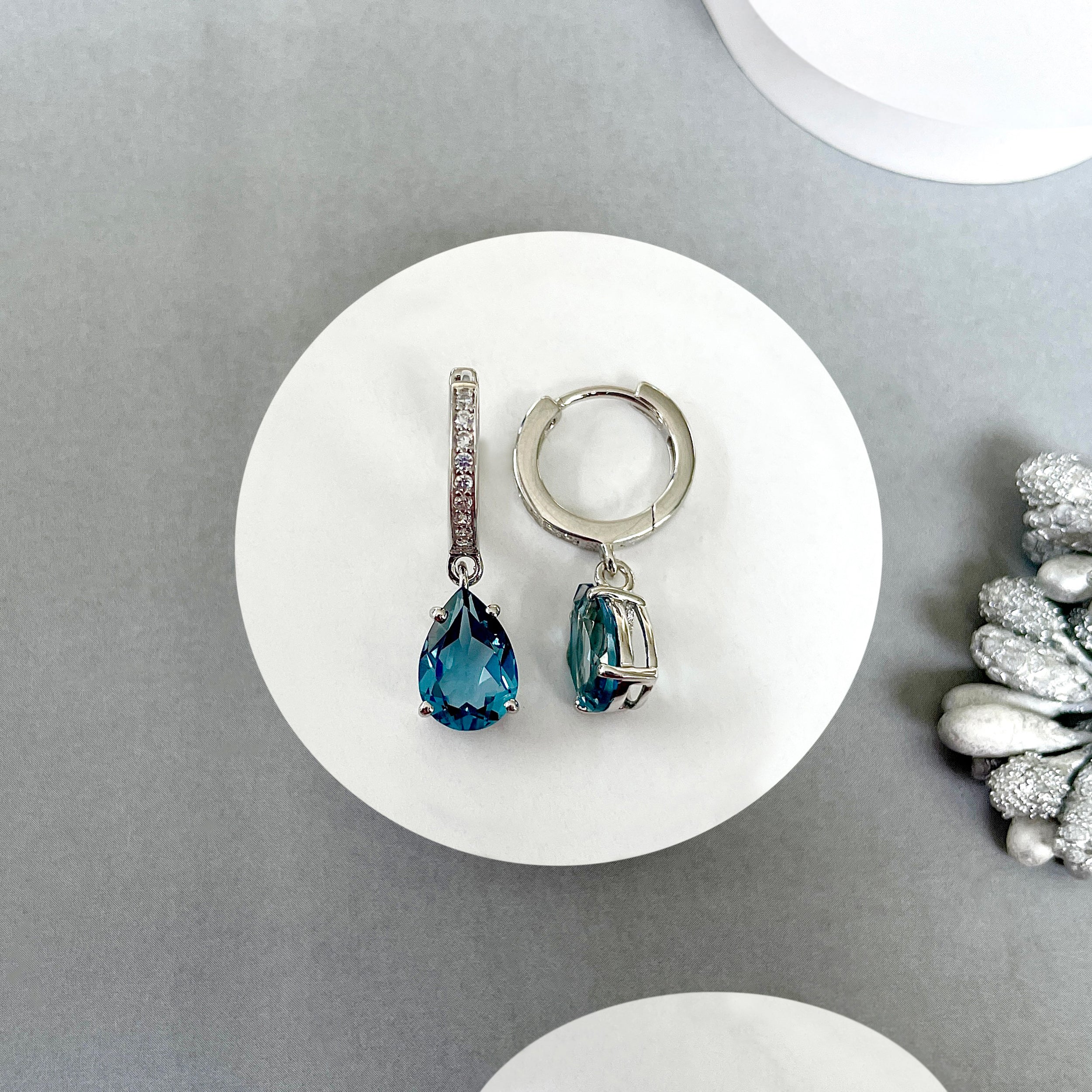 London Blue Topaz Leverback Earring-(LBTZ-SE-1223.)