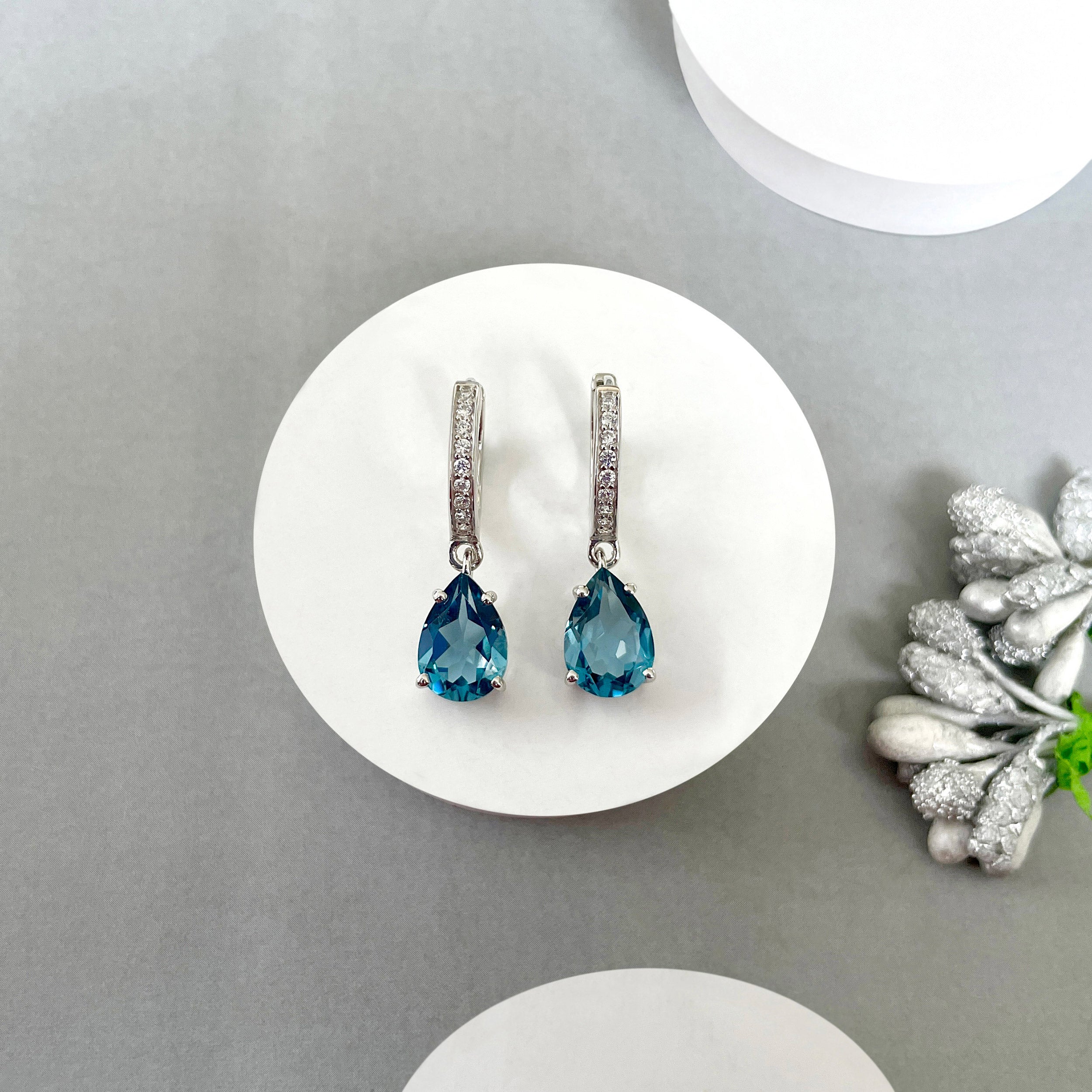 London Blue Topaz Hoop Earrings-(LBTZ-SE-1223.)