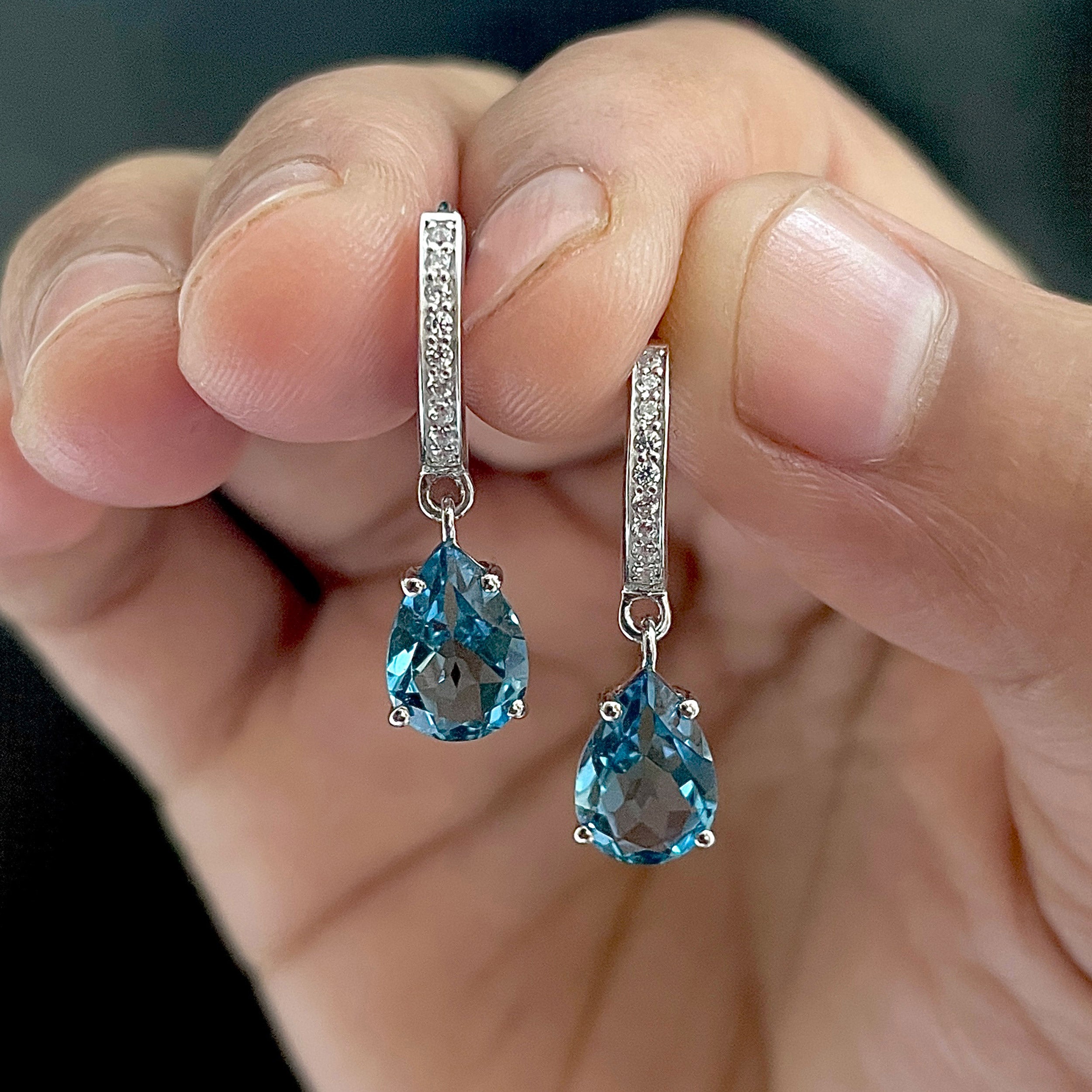 London Blue Topaz Leverback Earring-(LBTZ-SE-1223.)