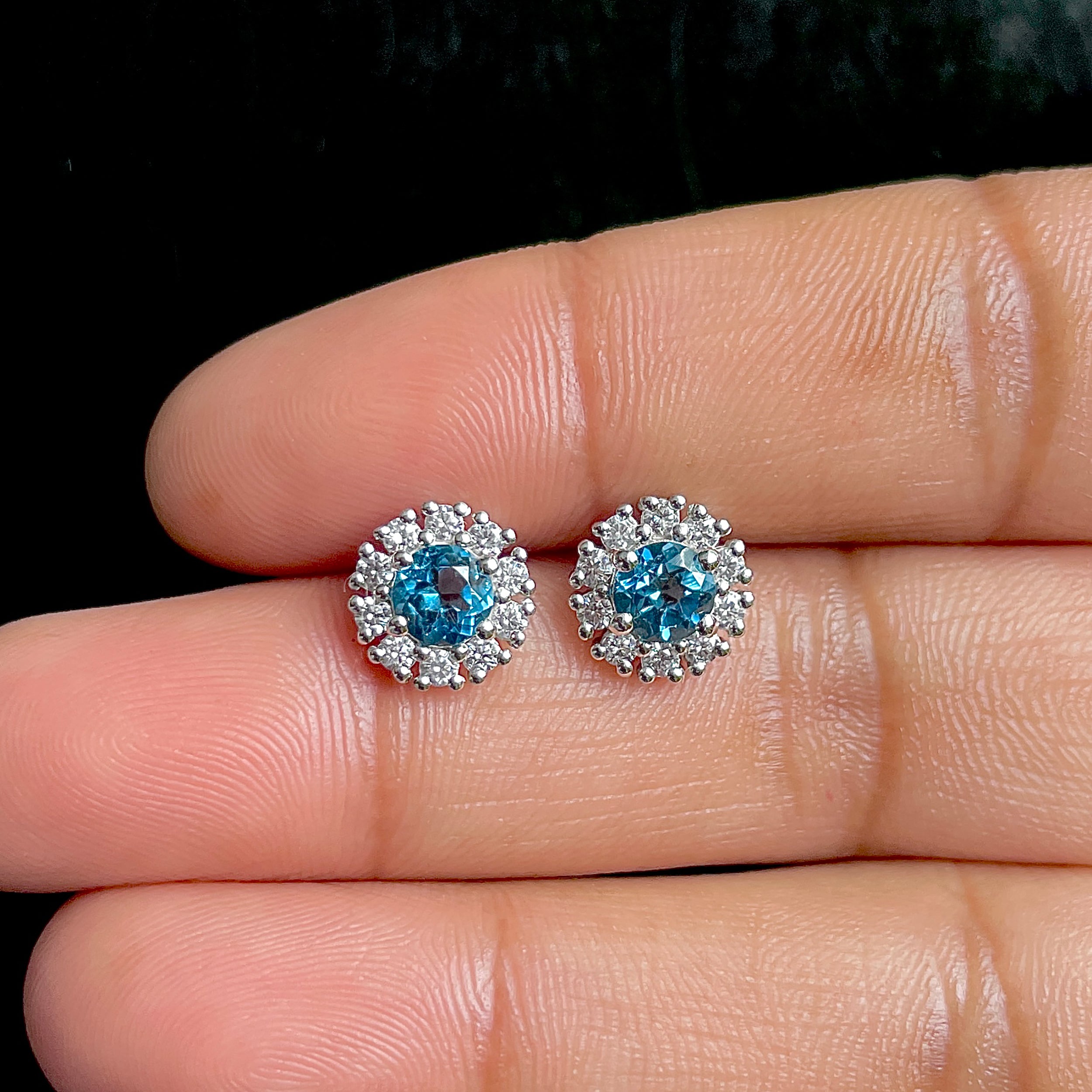 London Blue Topaz Stud Earrings-(LBTZ-SE-1268.)