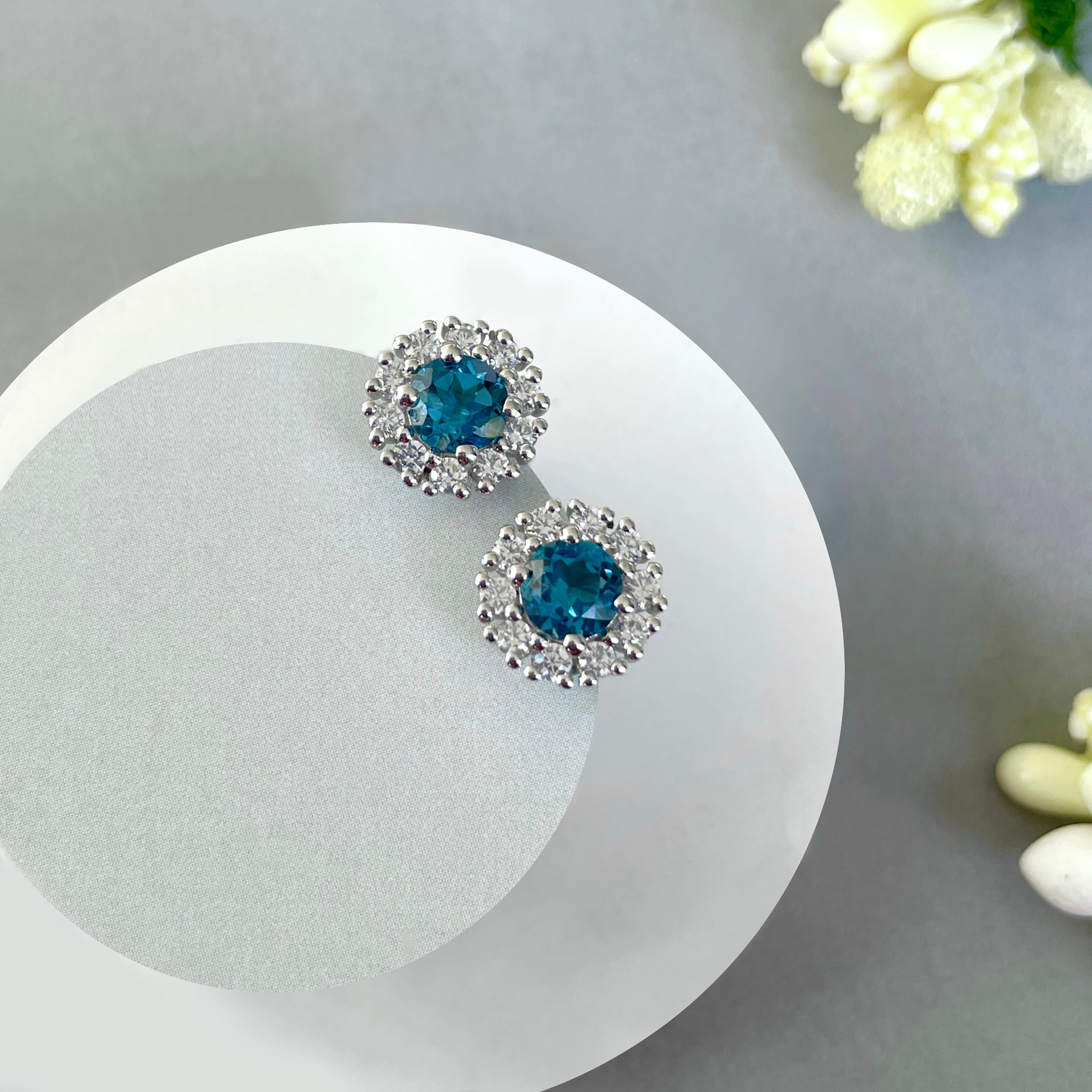London Blue Topaz Stud Earrings-(LBTZ-SE-1268.)