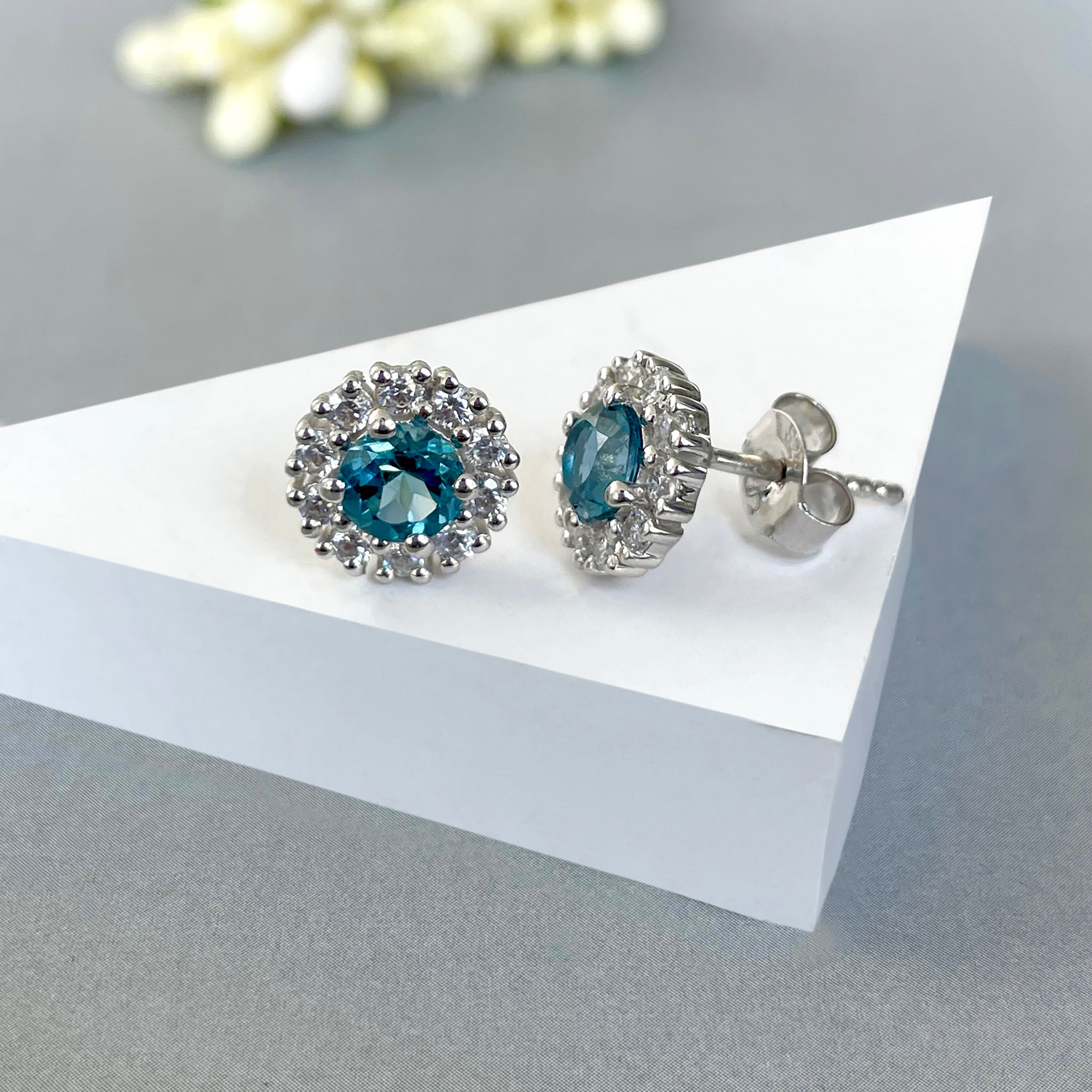 London Blue Topaz Stud Earrings-(LBTZ-SE-1268.)