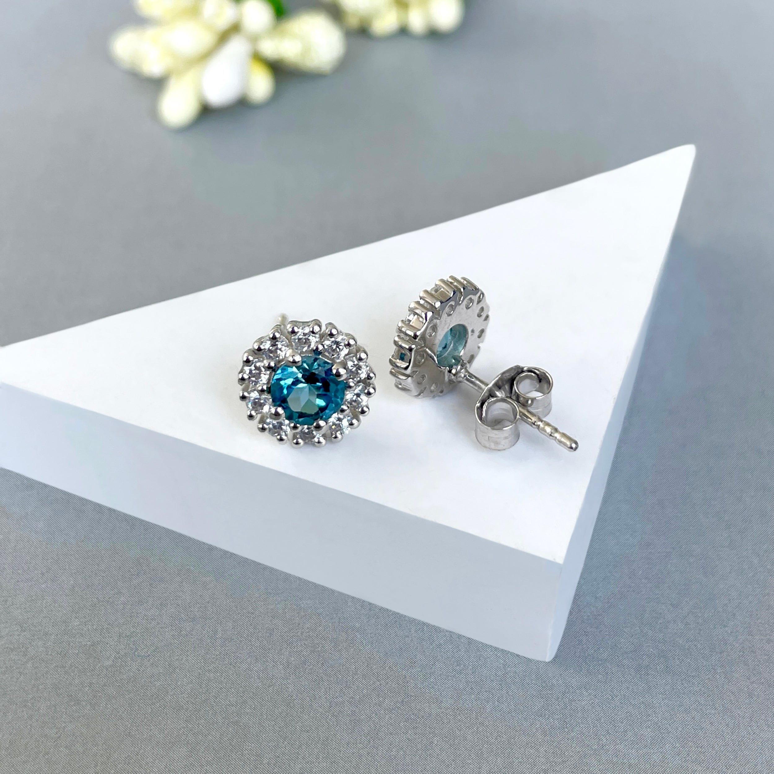 London Blue Topaz Stud Earrings-(LBTZ-SE-1268.)