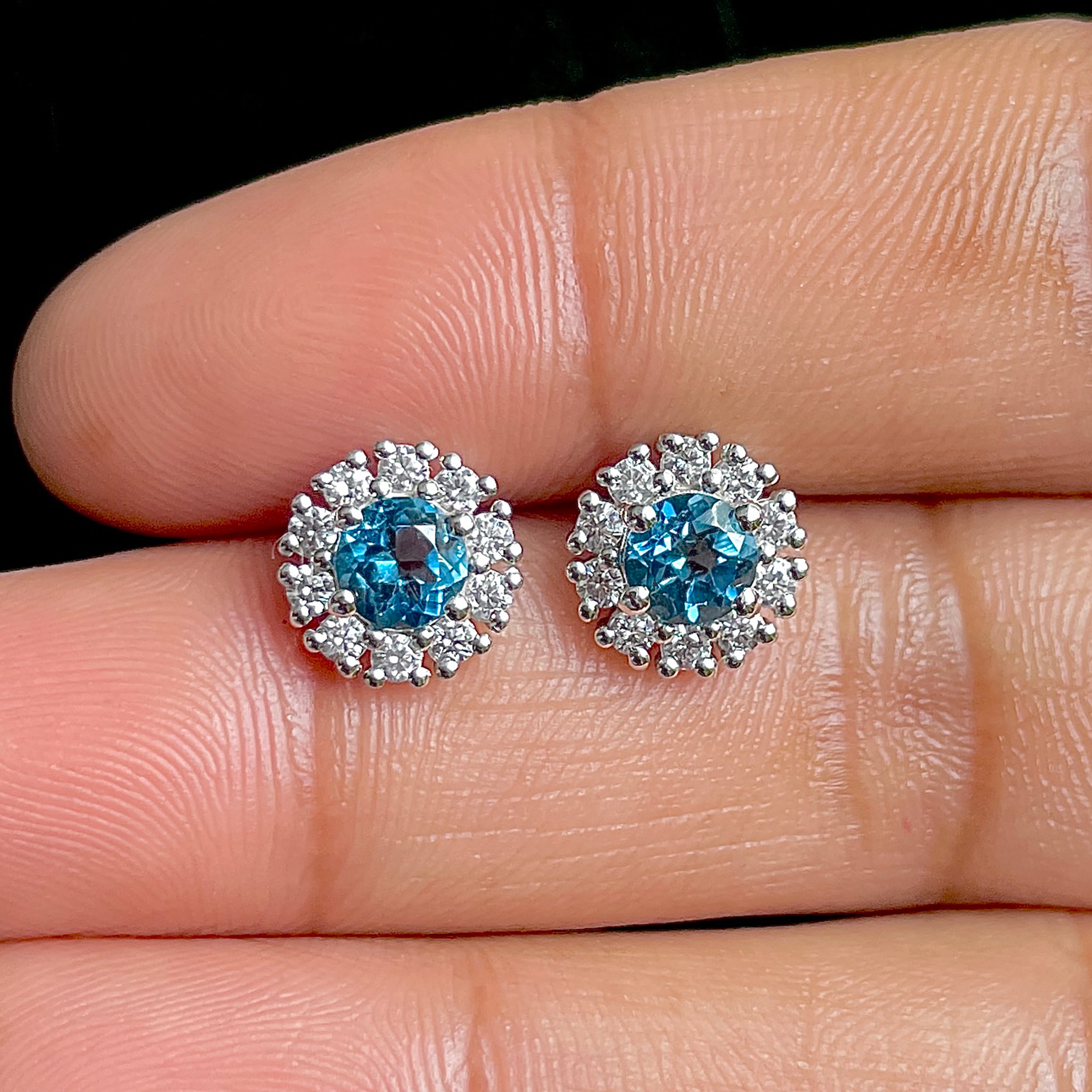 London Blue Topaz Stud Earrings-(LBTZ-SE-1268.)