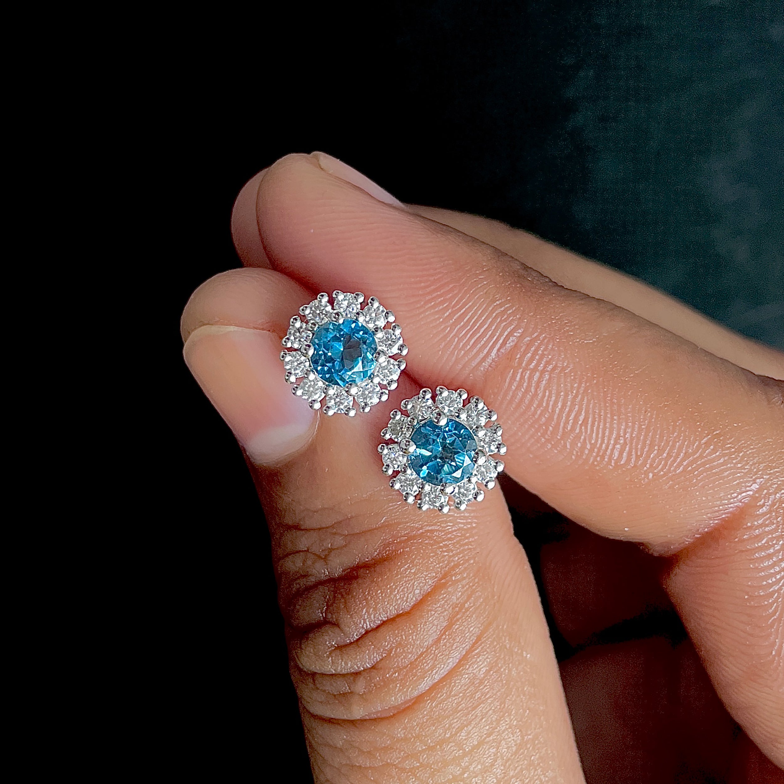 London Blue Topaz Stud Earrings-(LBTZ-SE-1268.)