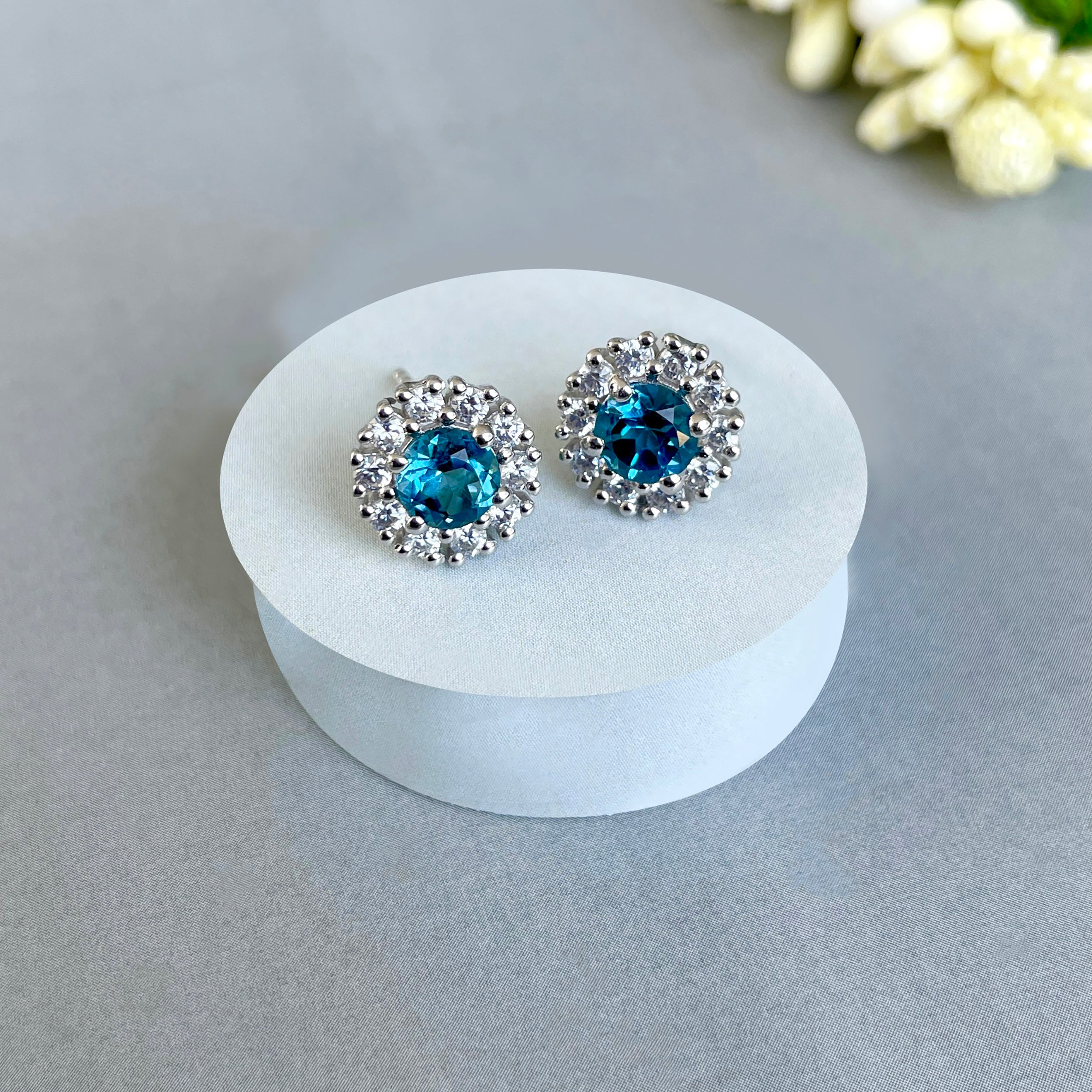London Blue Topaz Stud Earrings-(LBTZ-SE-1268.)