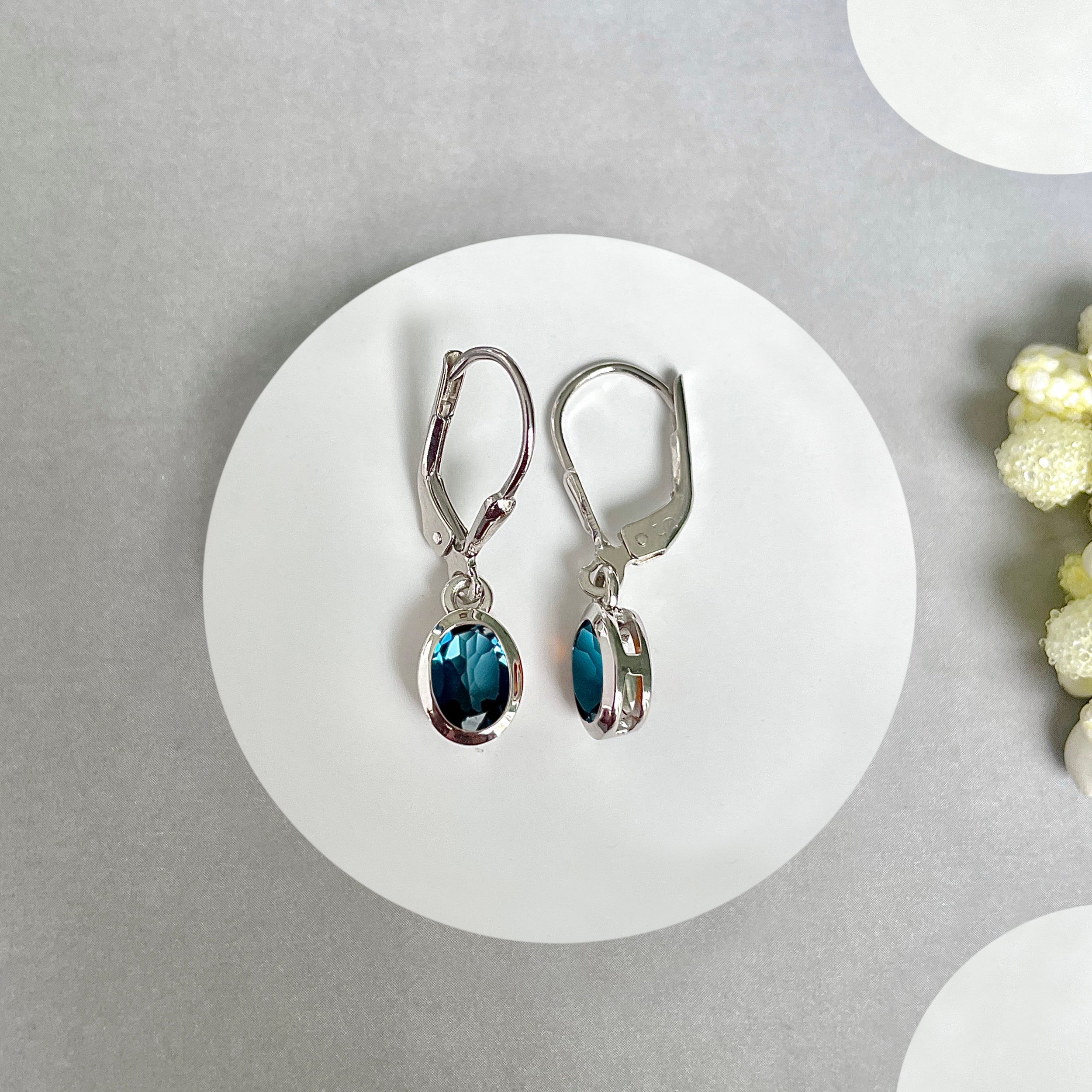 London Blue Topaz Leverback Earrings-(LBTZ-SE-1316.)