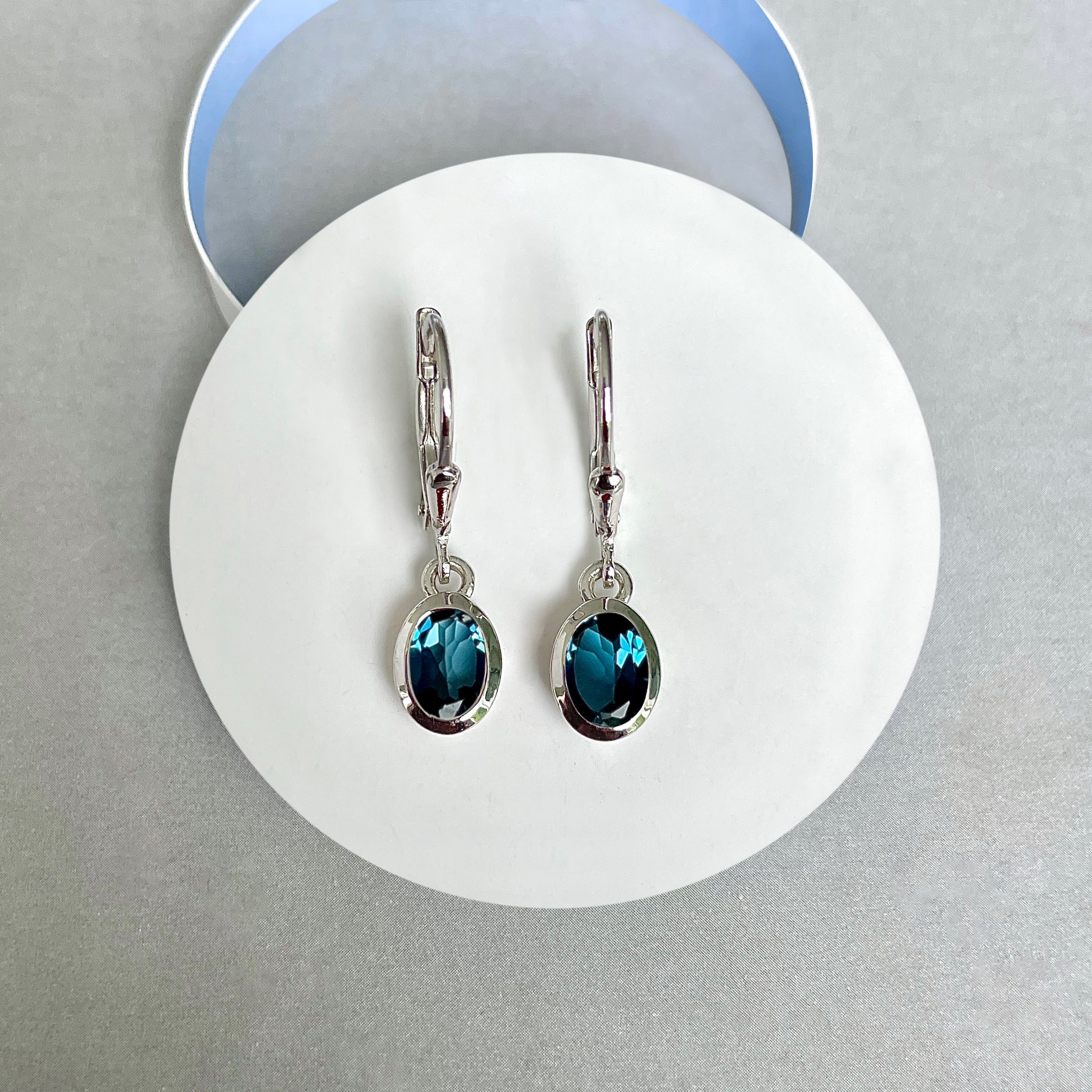 London Blue Topaz Leverback Earrings-(LBTZ-SE-1316.)
