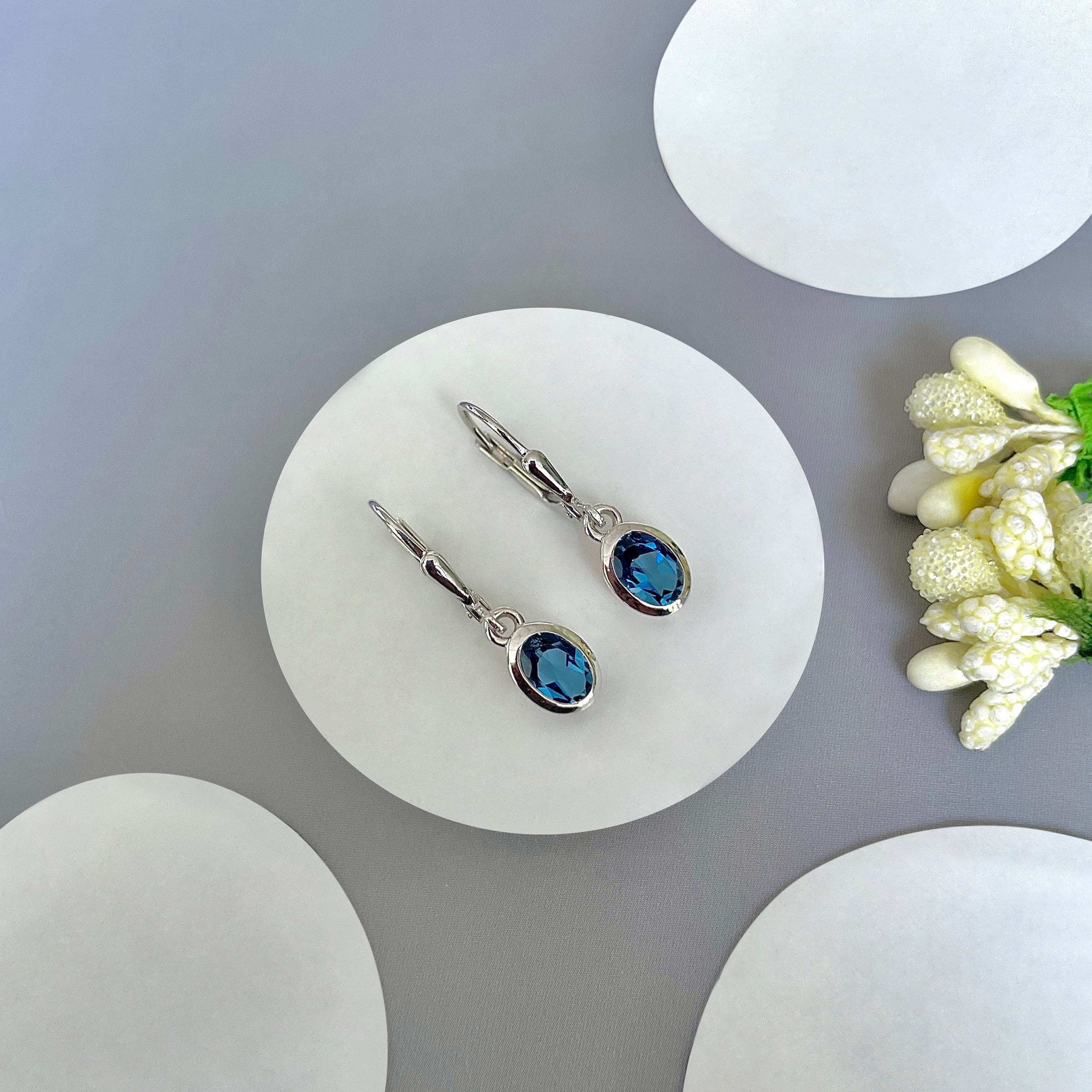 London Blue Topaz Leverback Earring-(LBTZ-SE-1316.)