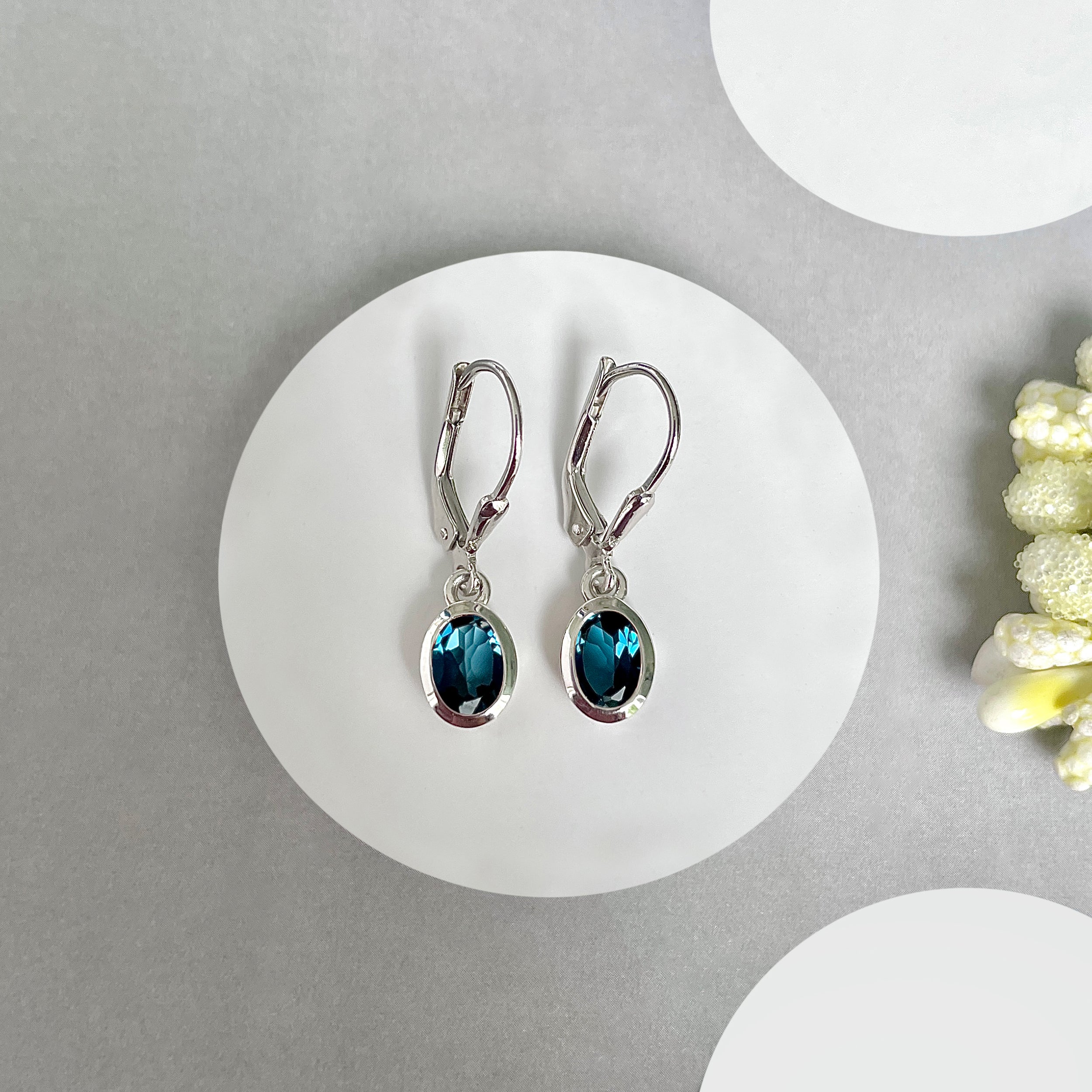 London Blue Topaz Leverback Earrings-(LBTZ-SE-1316.)