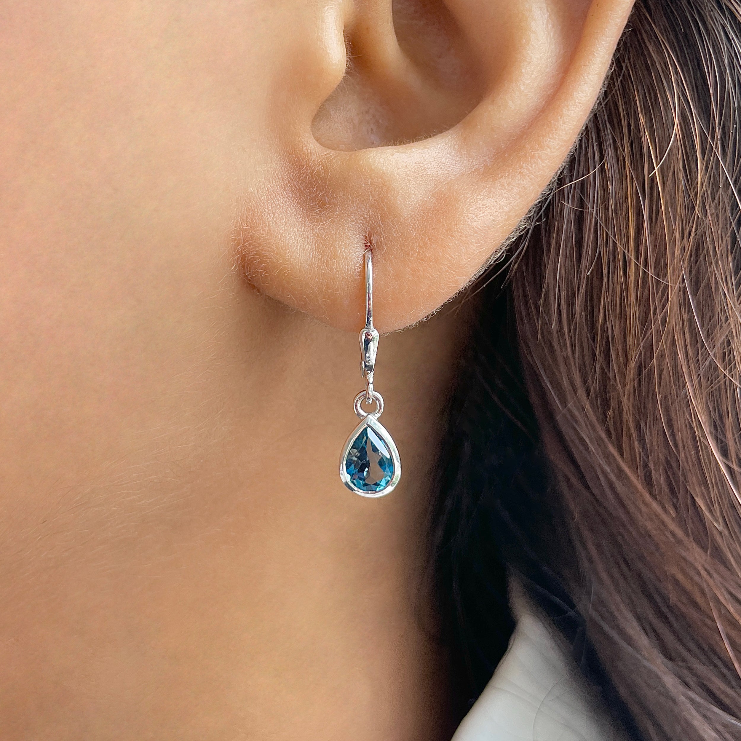 London Blue Topaz Leverback Earrings-(LBTZ-SE-1317.)