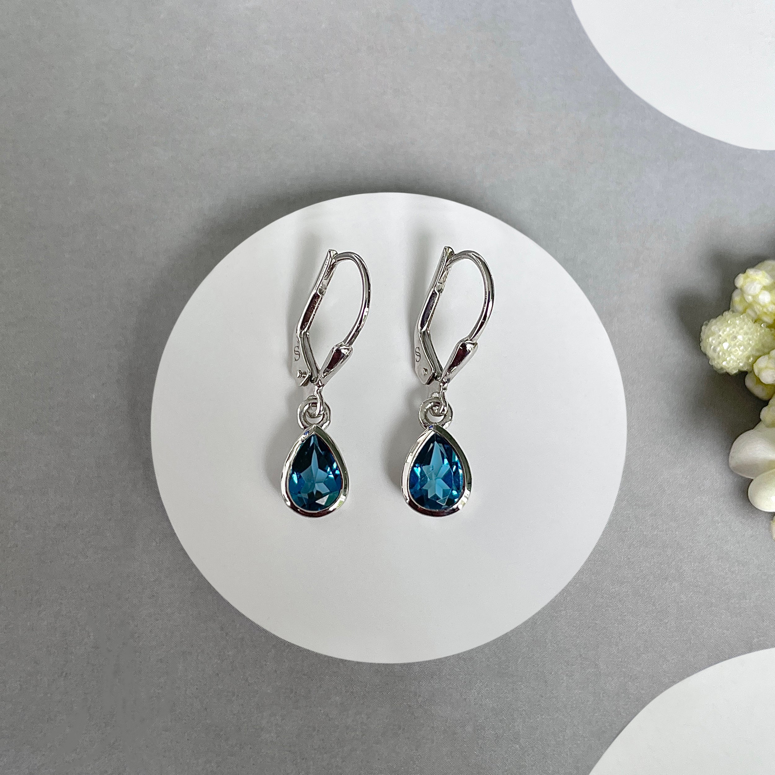 London Blue Topaz Leverback Earrings-(LBTZ-SE-1317.)