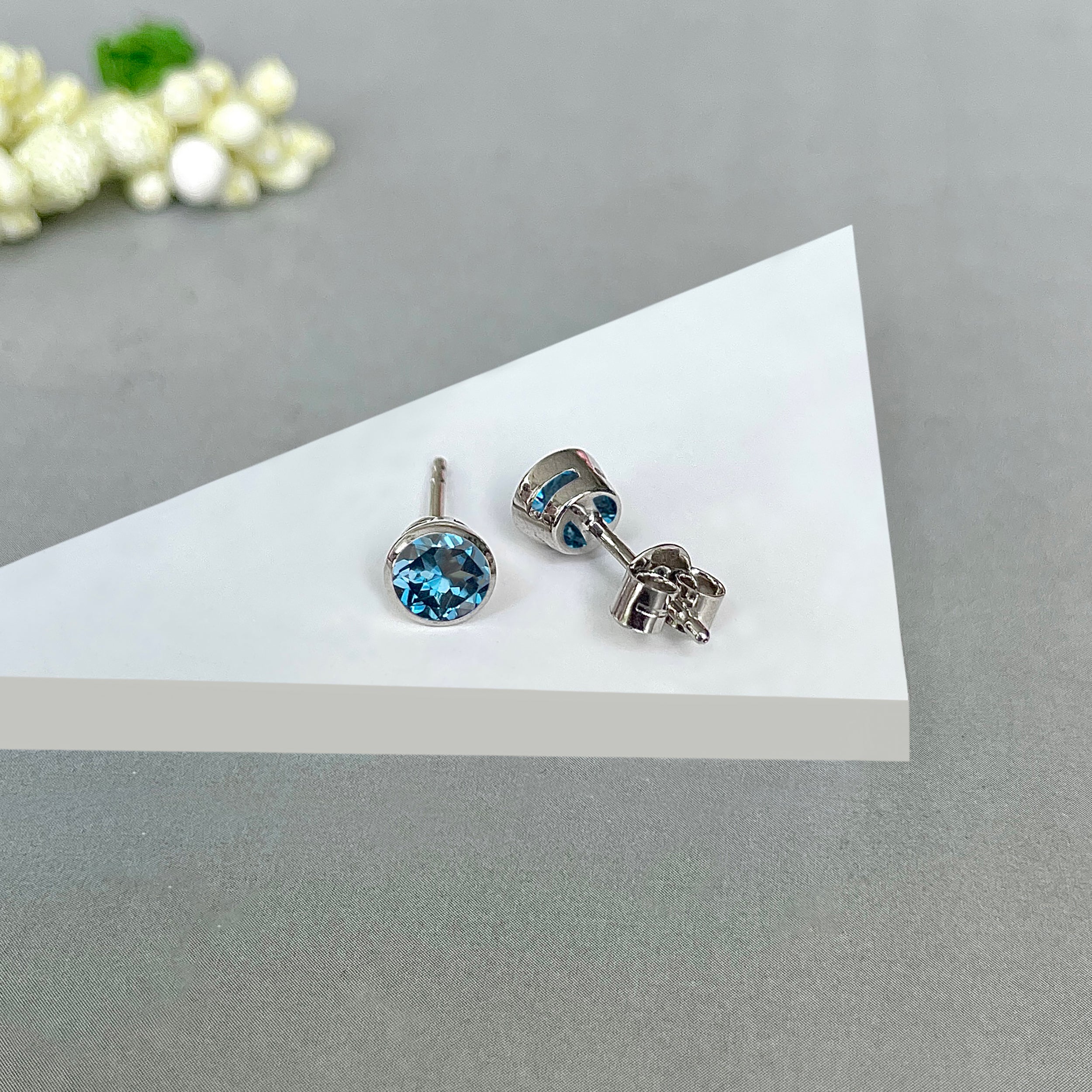 London Blue Topaz Stud Earrings-(LBTZ-SE-1425.)