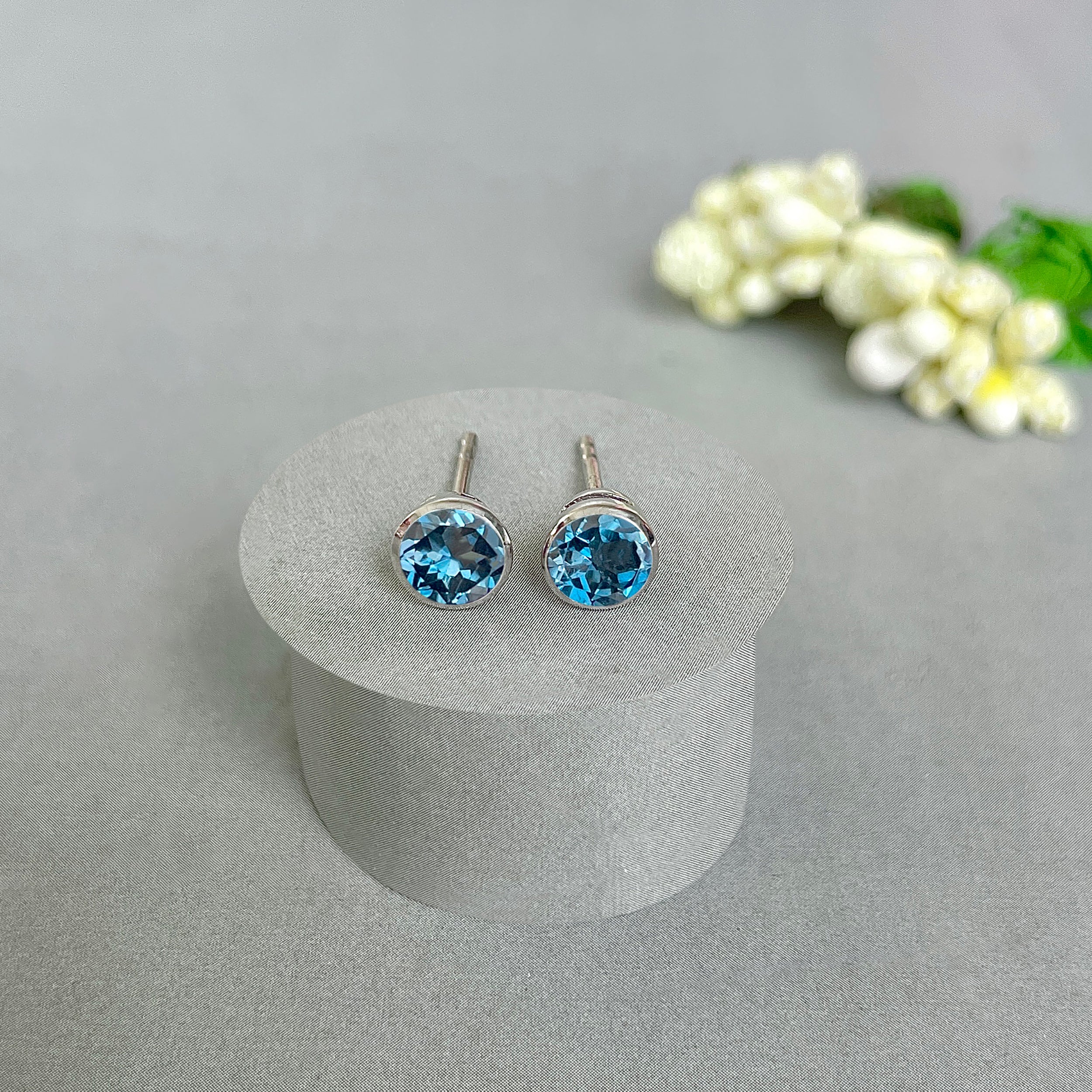 London Blue Topaz Stud Earrings-(LBTZ-SE-1425.)