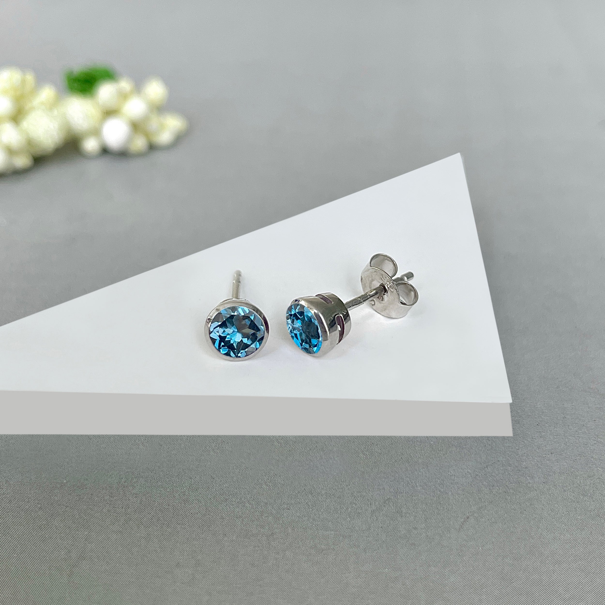 London Blue Topaz Stud Earrings-(LBTZ-SE-1425.)