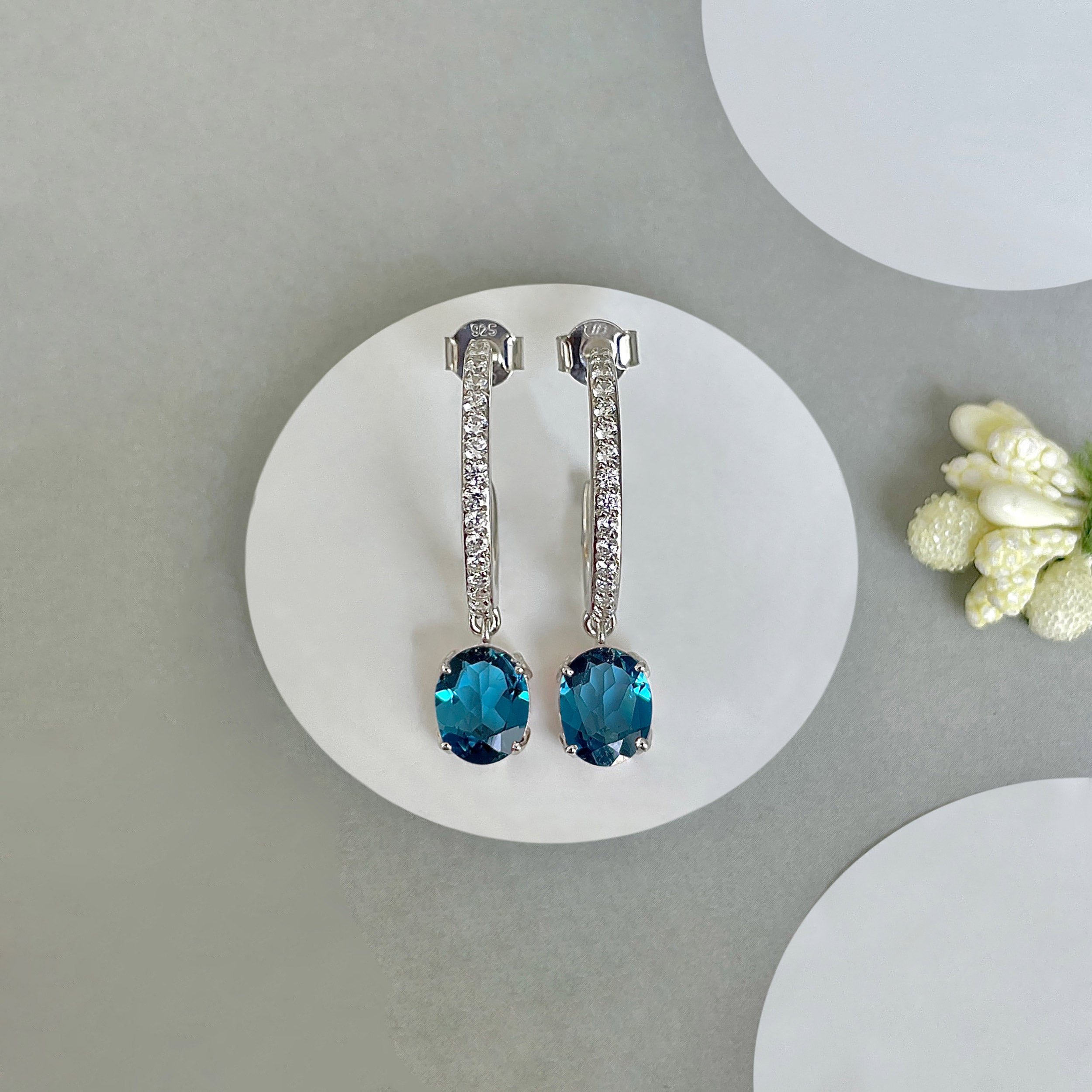 London Blue Topaz Hoop Earring-(LBTZ-SE-1469.)