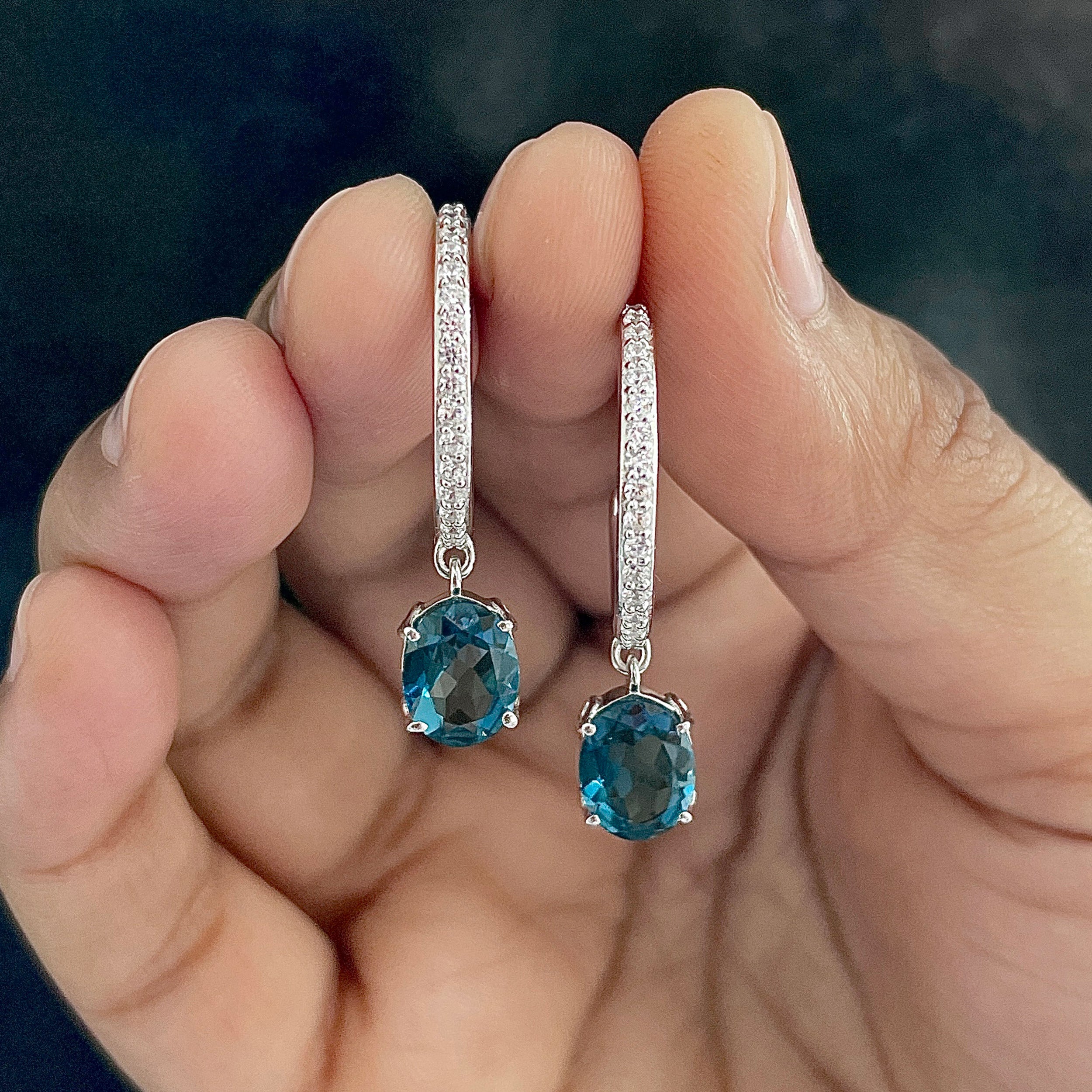 London Blue Topaz Hoop Earring-(LBTZ-SE-1469.)