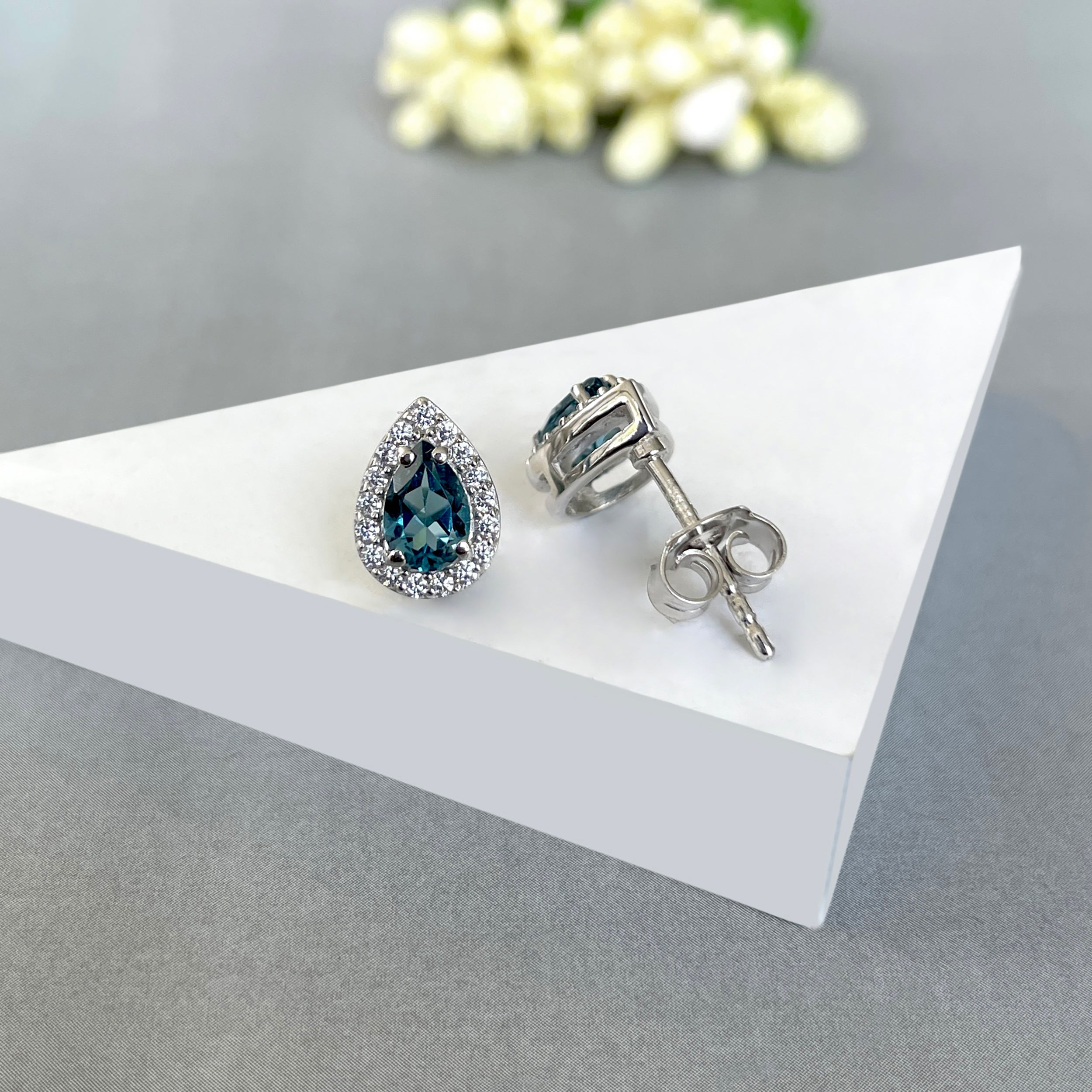 London Blue Topaz Stud Earring-(LBTZ-SE-52-W.)