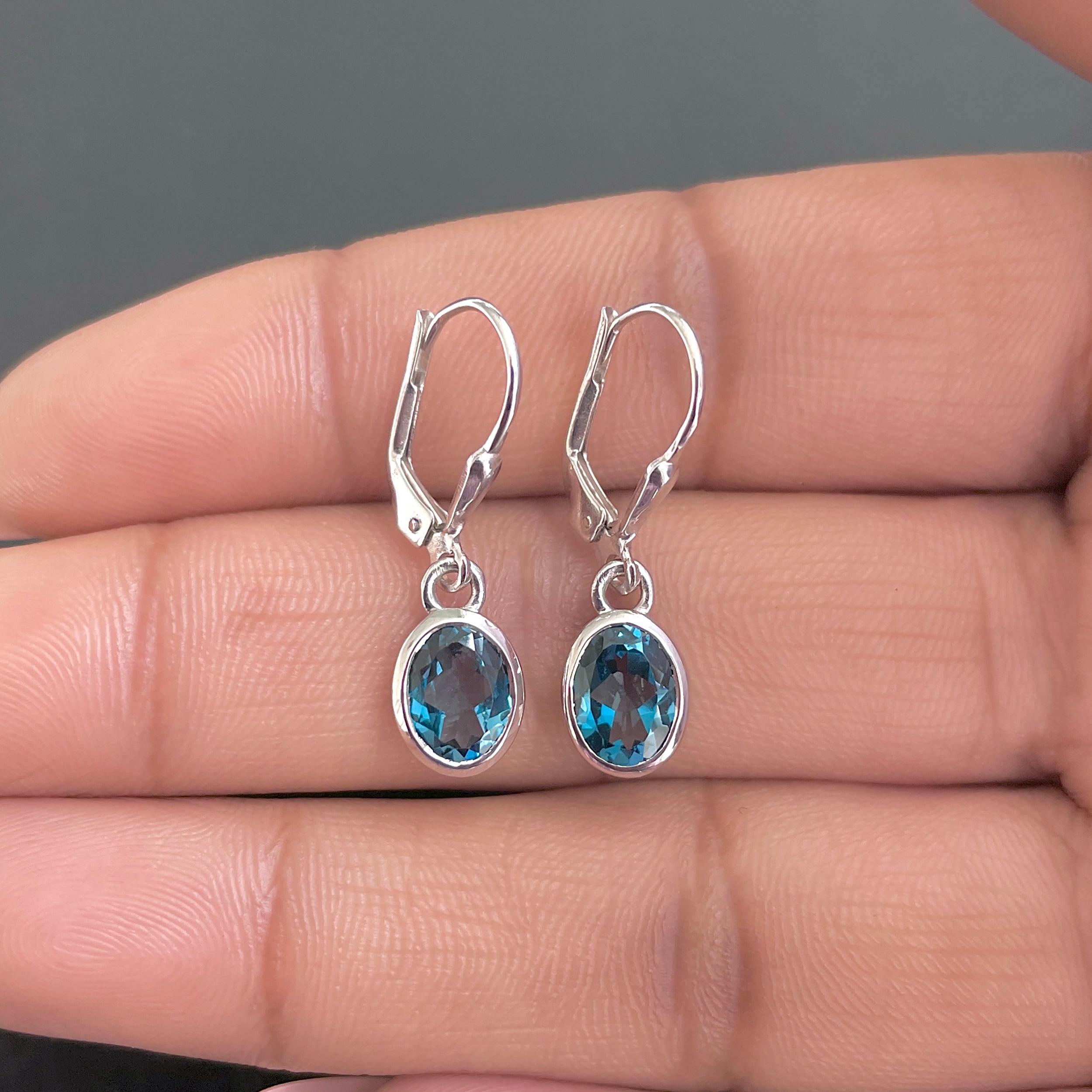 London Blue Topaz Leverback Earring-(LBTZ-SE-547.)