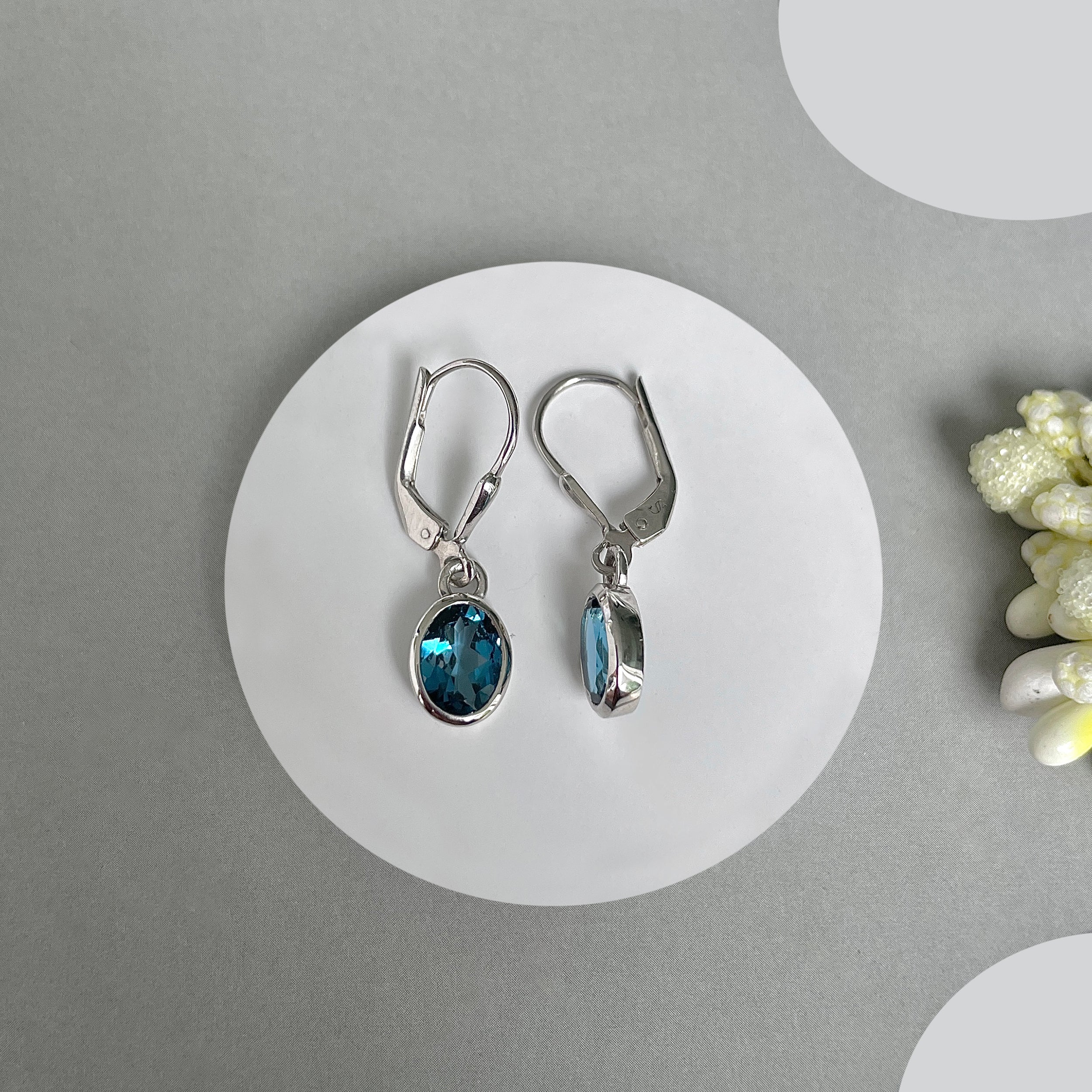 London Blue Topaz Leverback Earrings-(LBTZ-SE-547.)