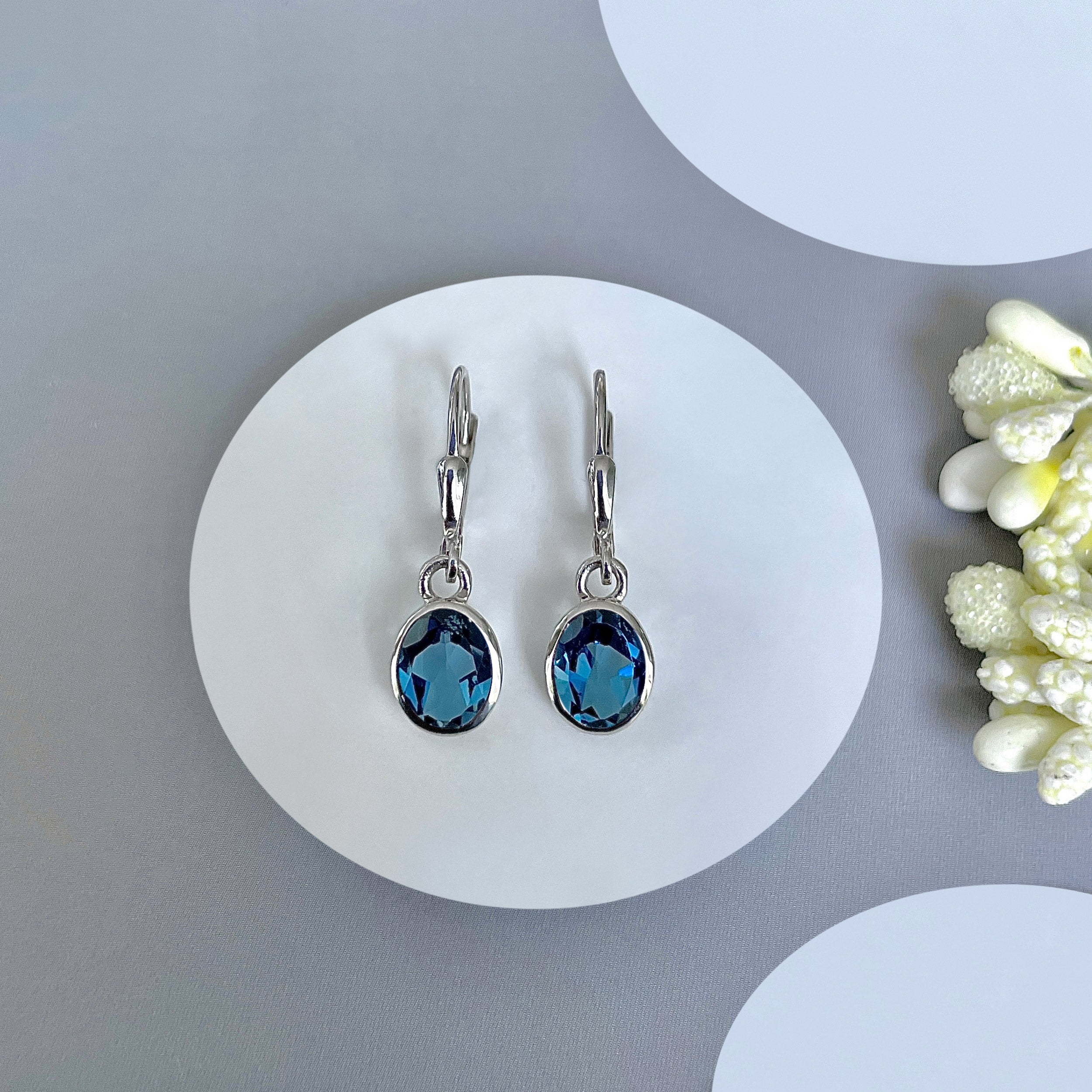 London Blue Topaz Leverback Earring-(LBTZ-SE-547.)