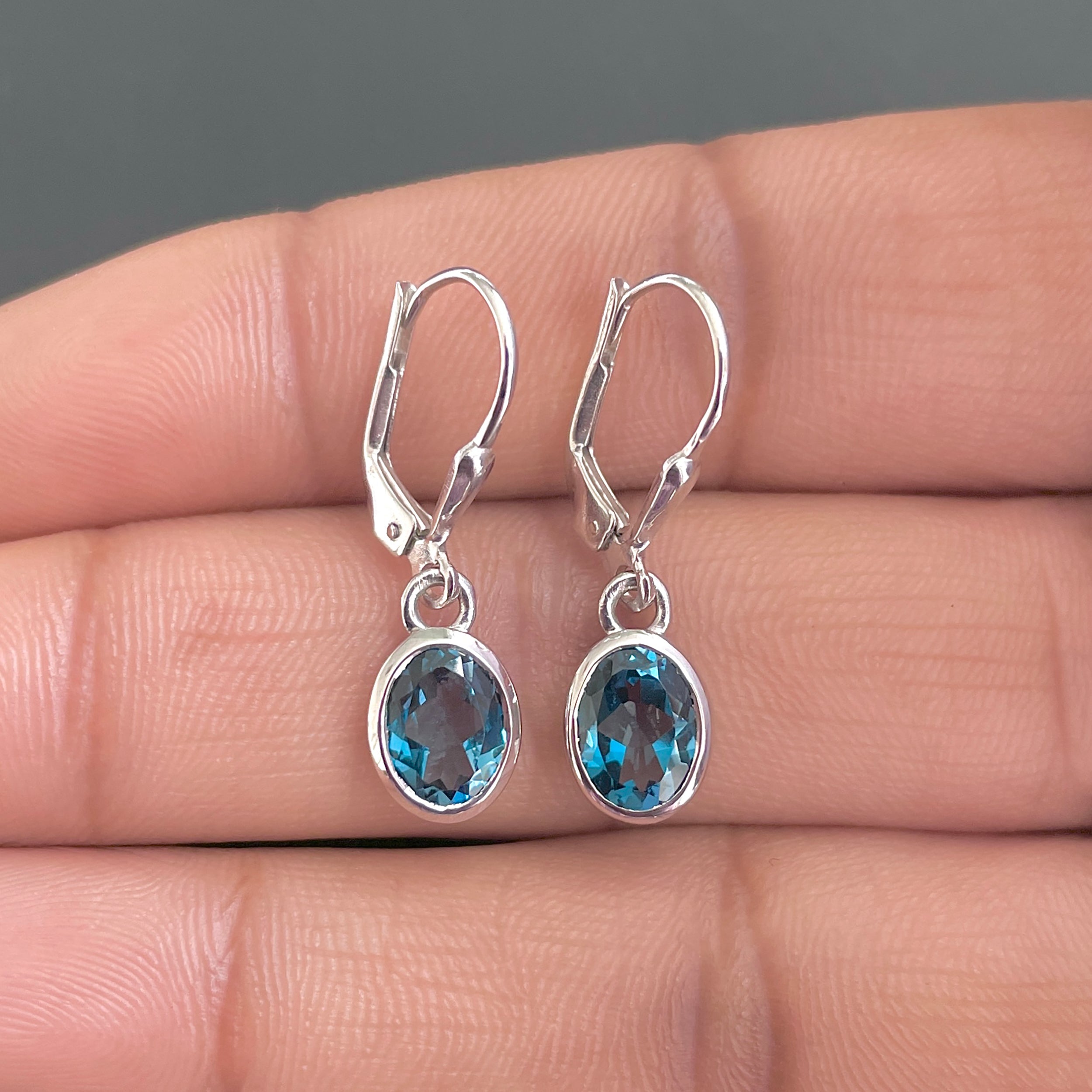 London Blue Topaz Leverback Earring-(LBTZ-SE-547.)