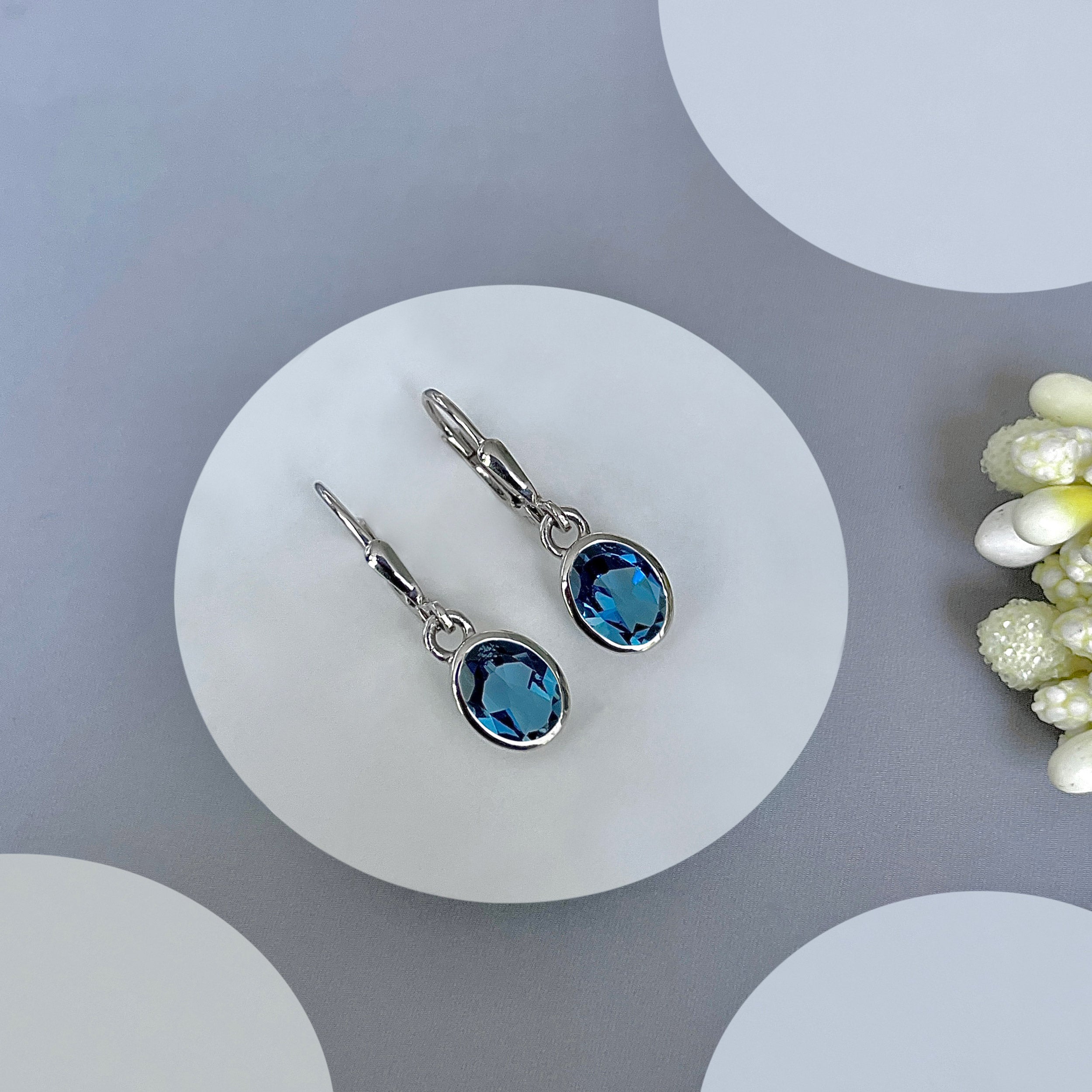 London Blue Topaz Leverback Earring-(LBTZ-SE-547.)