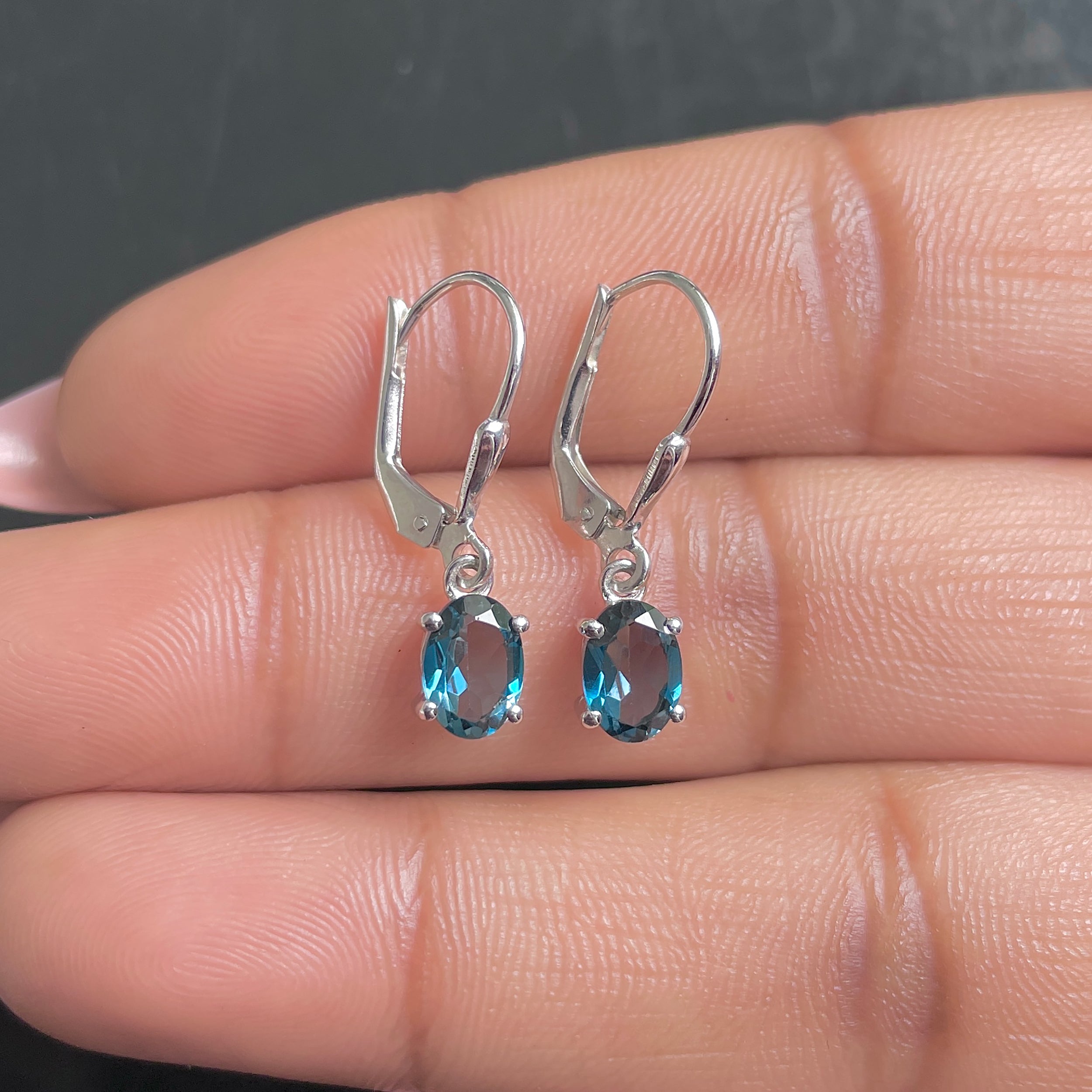 London Blue Topaz Leverback Earrings-(LBTZ-SE-670.)