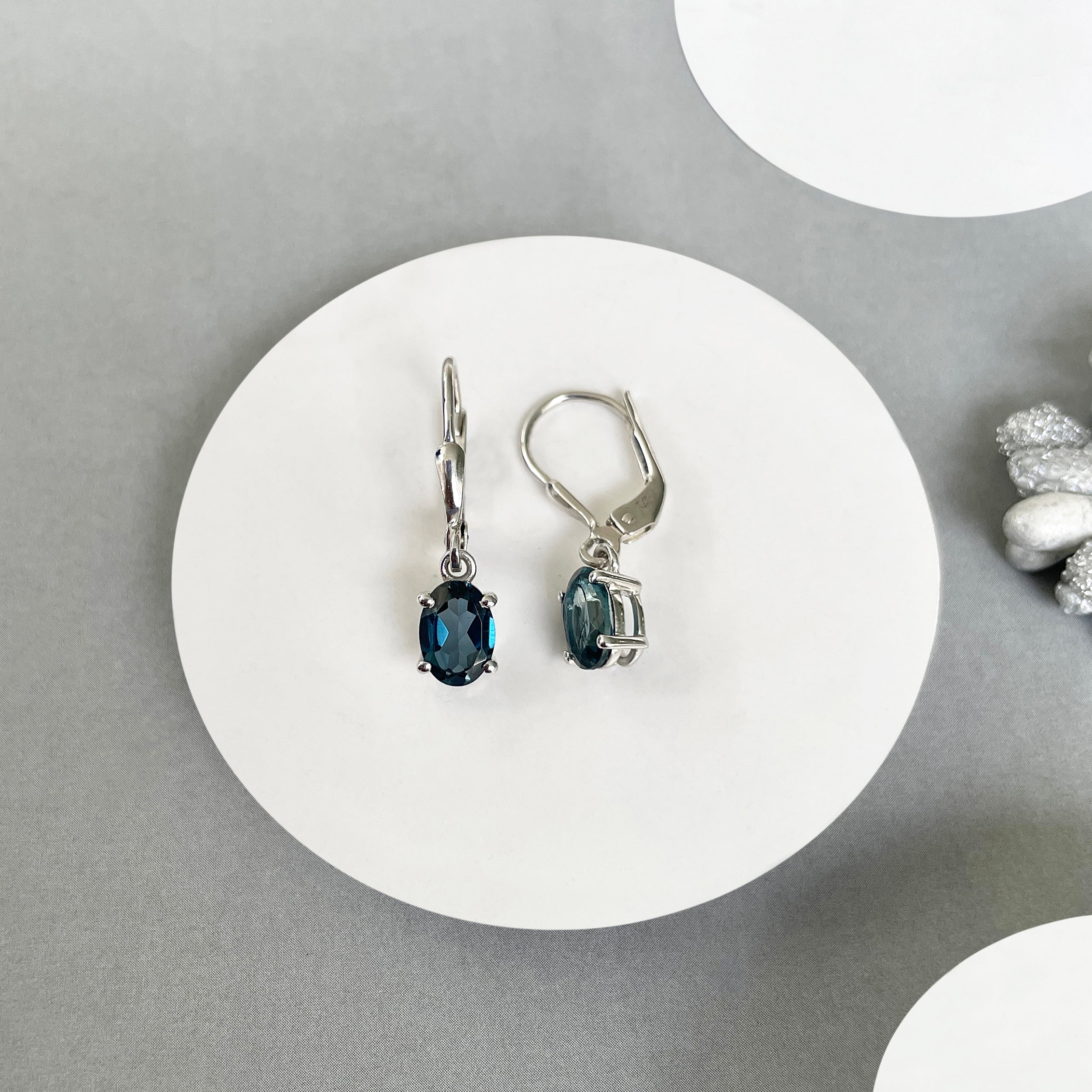 London Blue Topaz Leverback Earrings-(LBTZ-SE-670.)