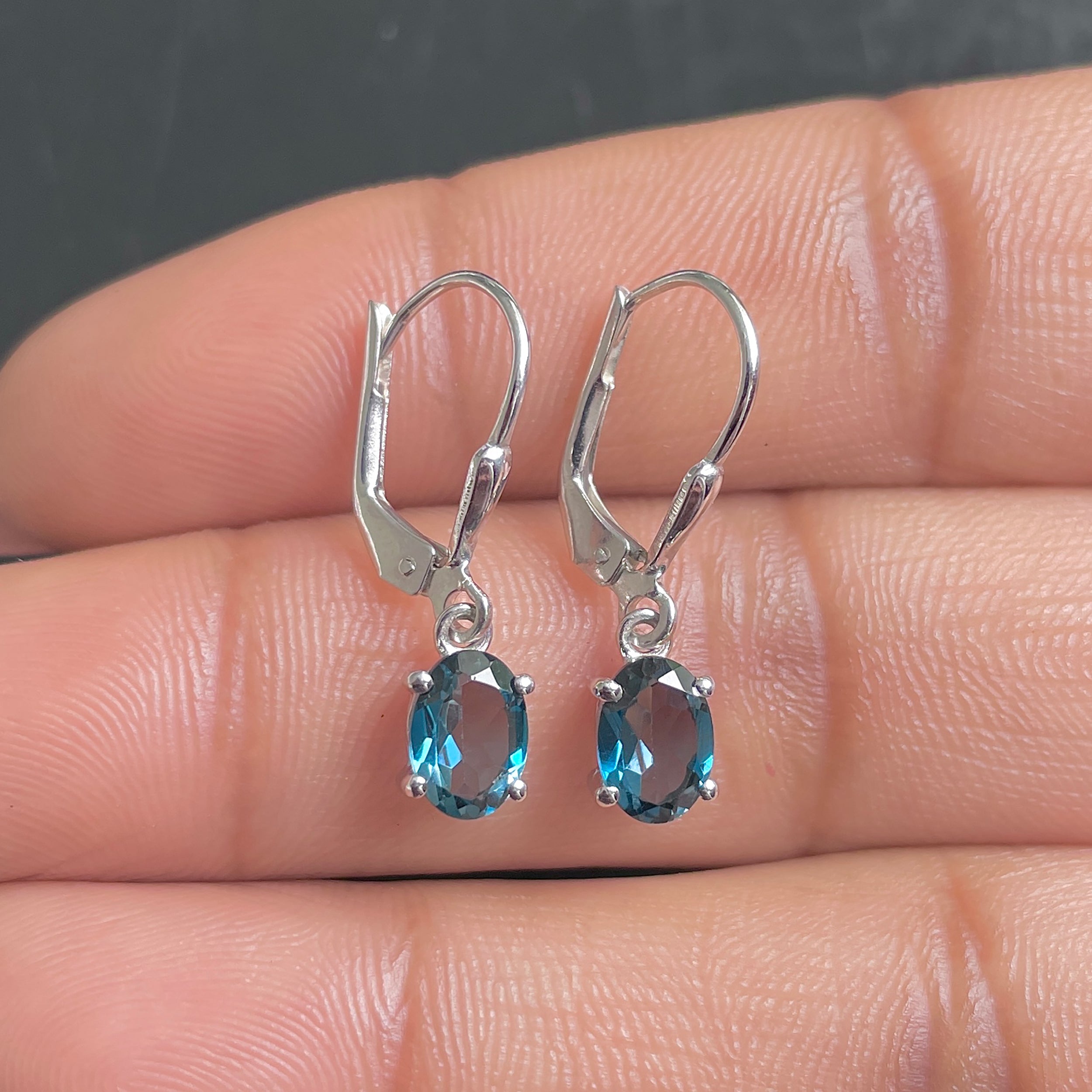 London Blue Topaz Leverback Earrings-(LBTZ-SE-670.)