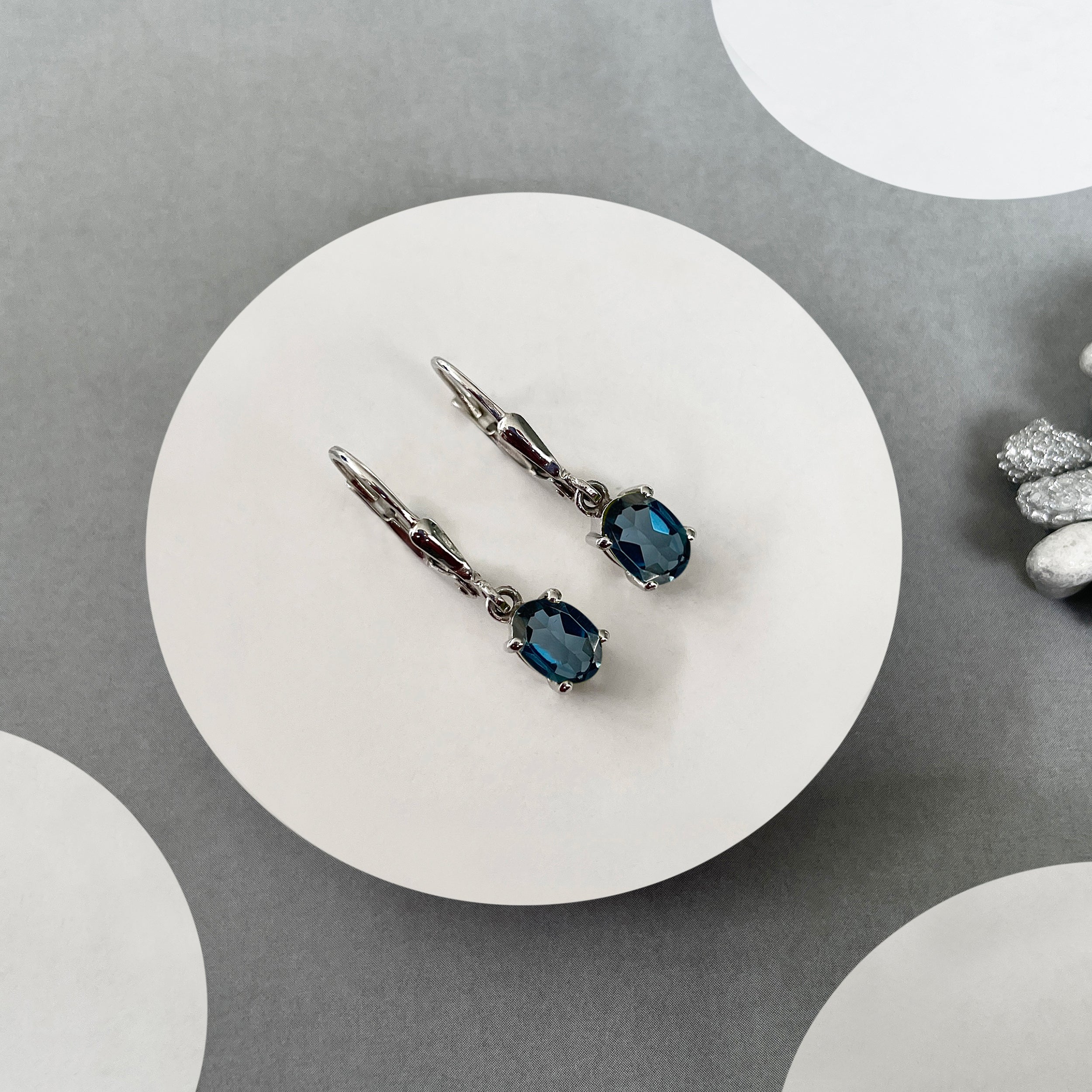London Blue Topaz Leverback Earrings-(LBTZ-SE-670.)