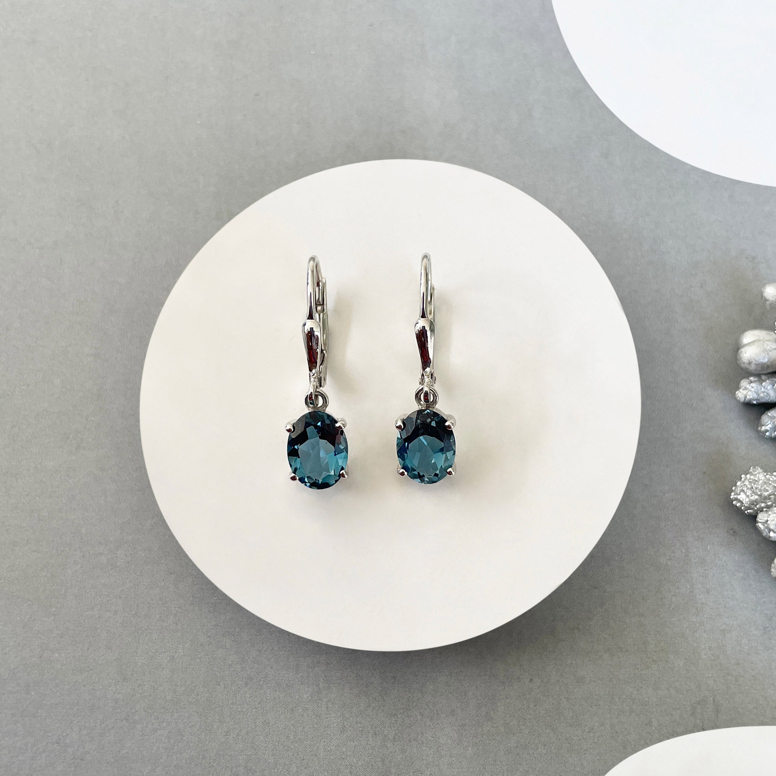London Blue Topaz Leverback Earring-(LBTZ-SE-673.)
